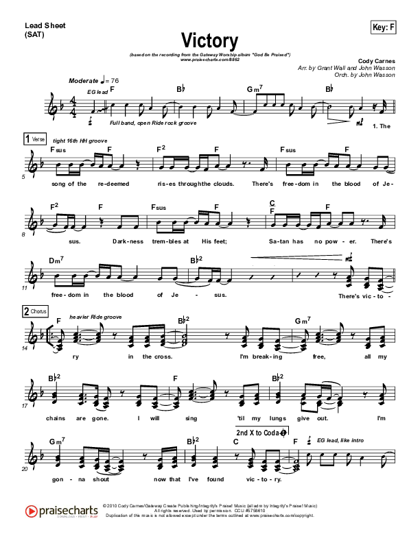 Victory Lead Sheet (SAT) (Gateway Worship)