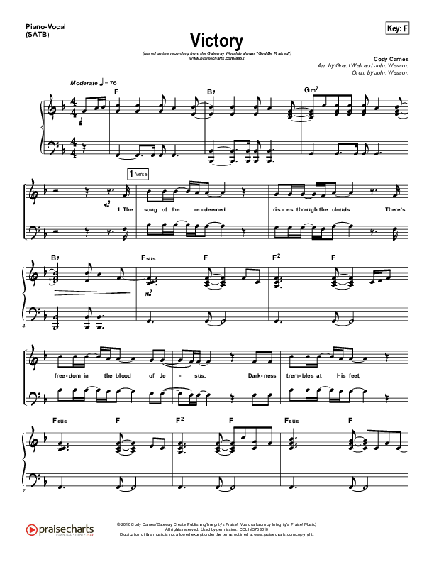Victory Piano/Vocal (Gateway Worship)