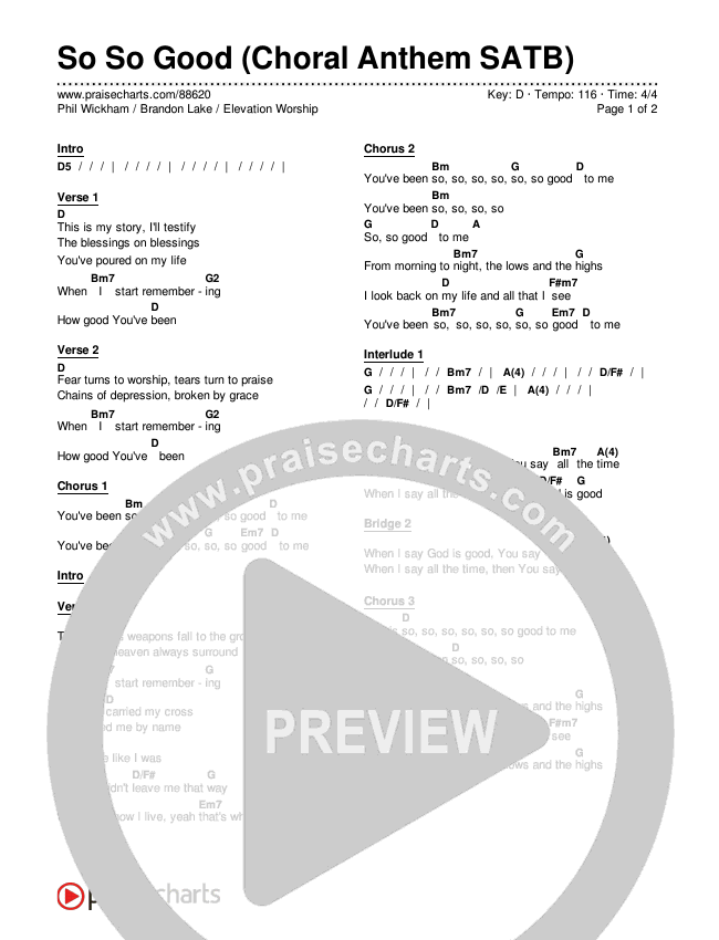 So So Good (Choral Anthem SATB) Chords & Lyrics (Phil Wickham / Brandon Lake / Elevation Worship)