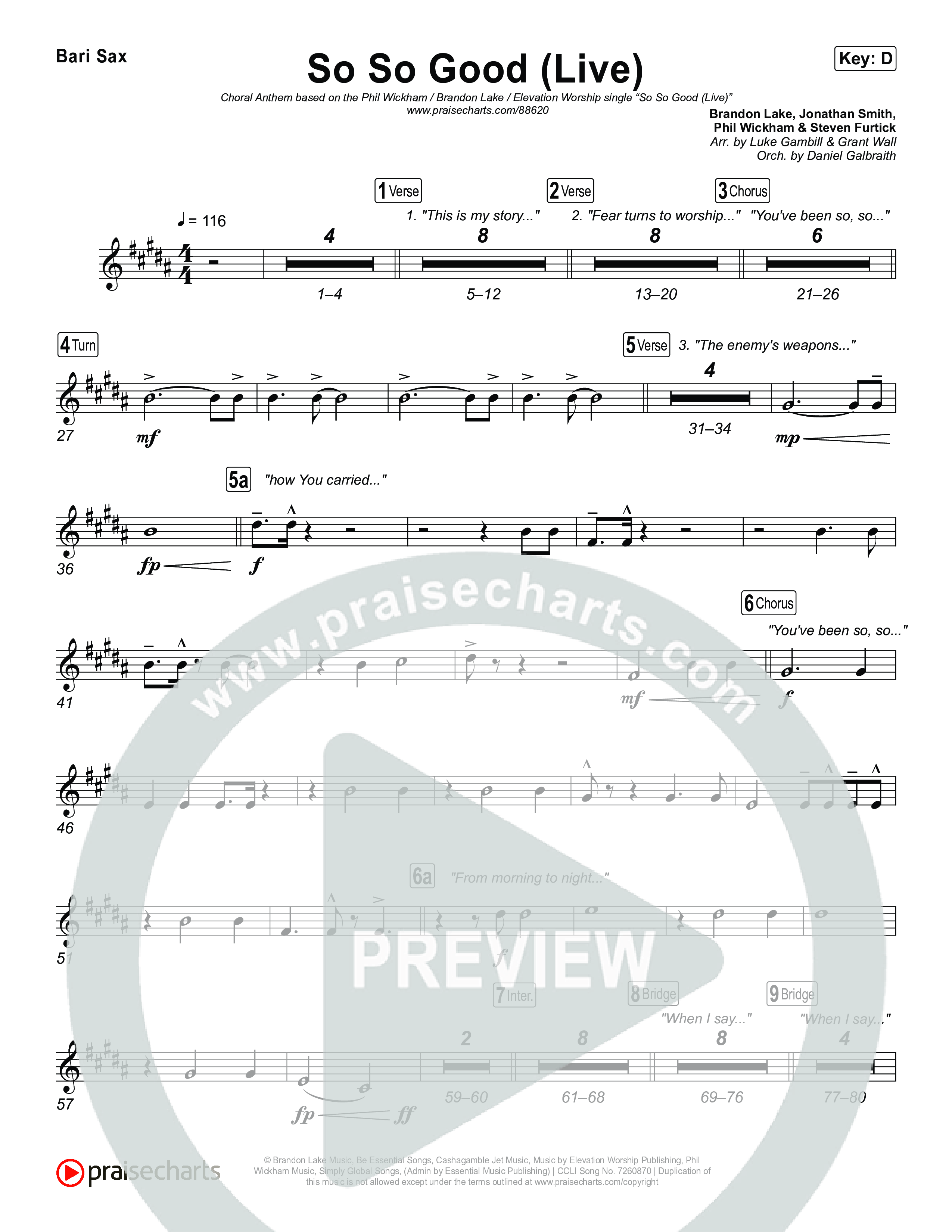 So So Good (Choral Anthem SATB) Bari Sax (Phil Wickham / Brandon Lake / Elevation Worship)