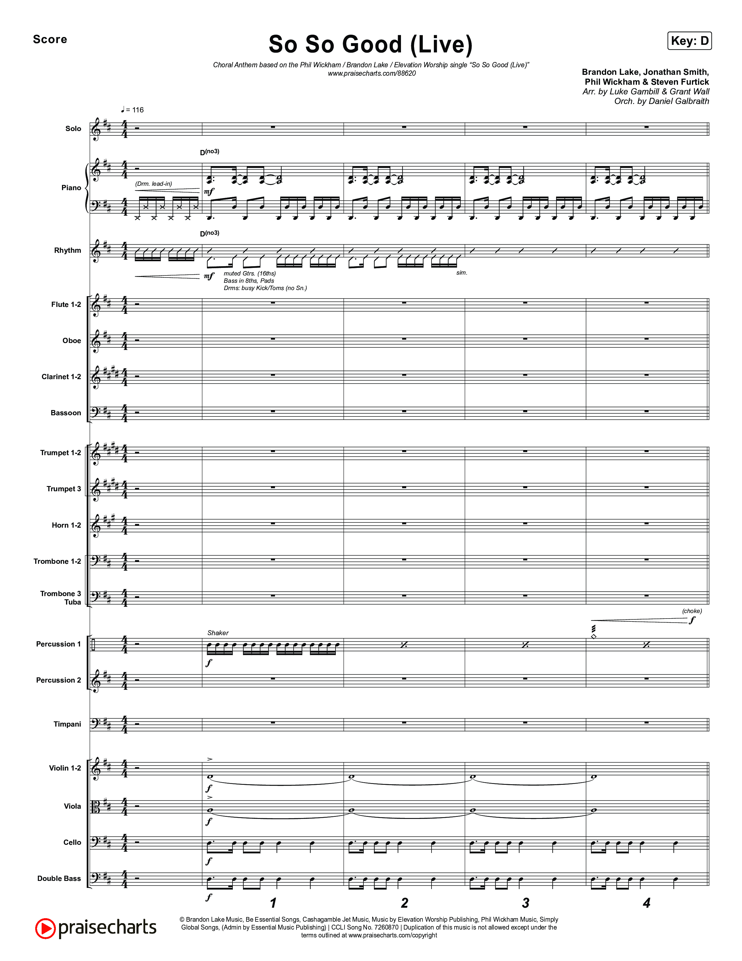 So So Good (Choral Anthem SATB) Orchestration (Phil Wickham / Brandon Lake / Elevation Worship)