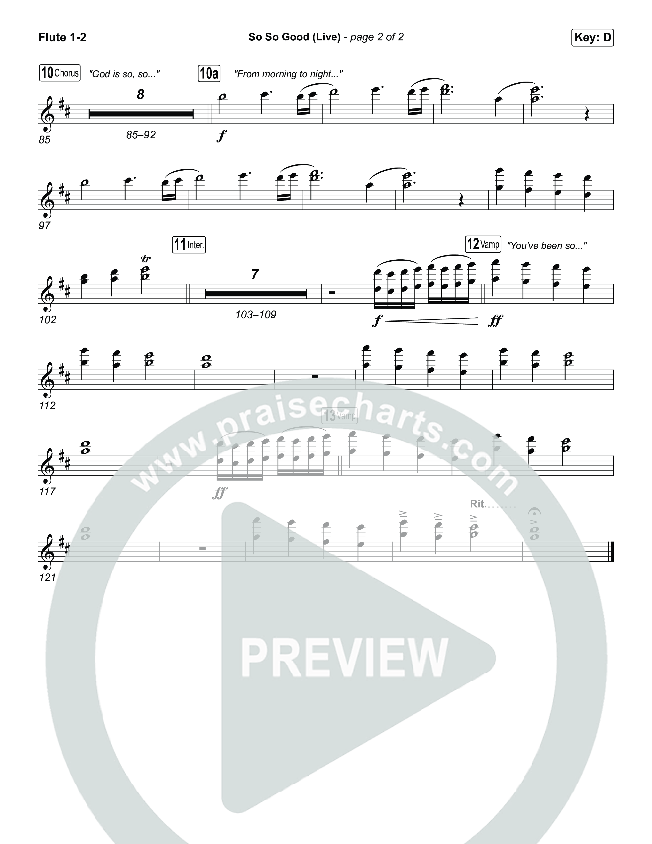 So So Good (Choral Anthem SATB) Flute 1,2 (Phil Wickham / Brandon Lake / Elevation Worship)