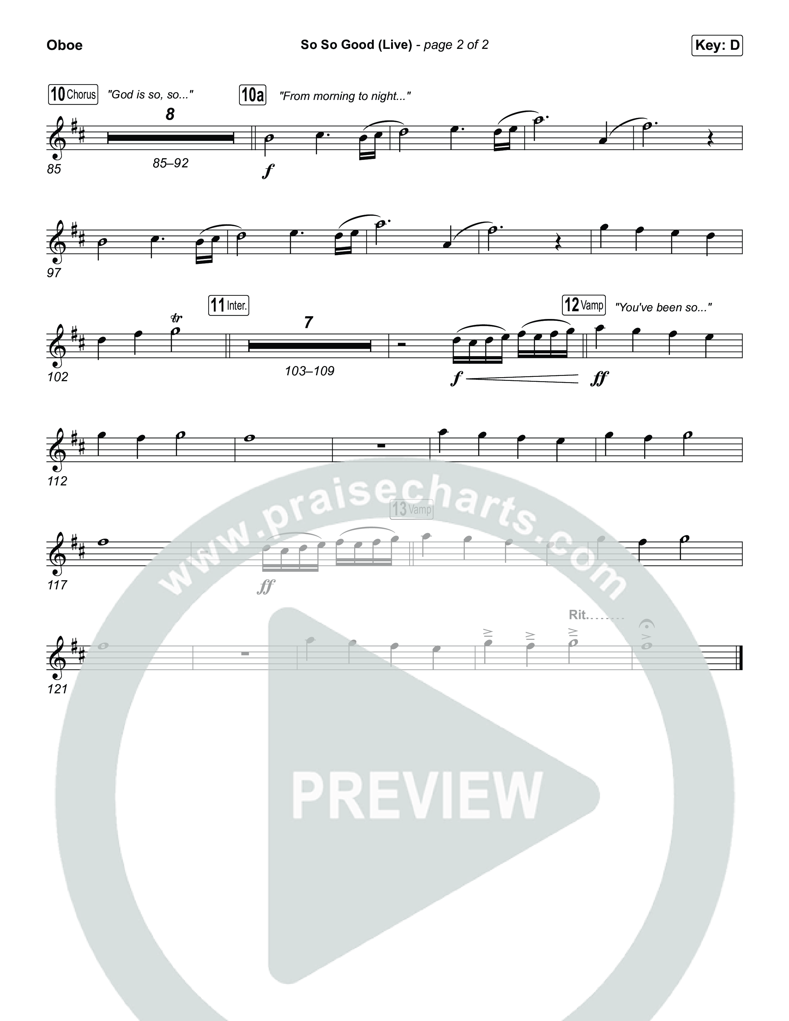 So So Good (Choral Anthem SATB) Oboe (Phil Wickham / Brandon Lake / Elevation Worship)