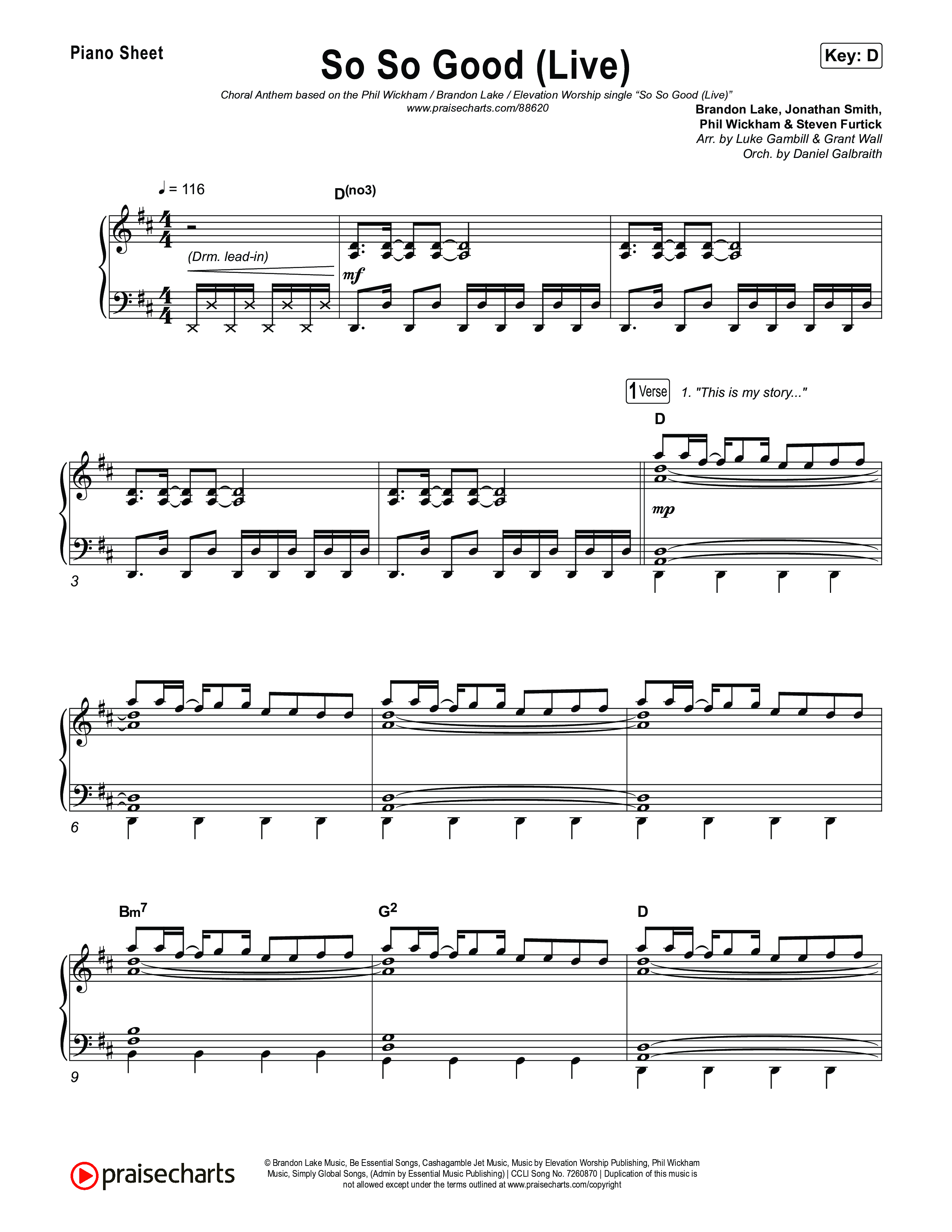 So So Good (Choral Anthem SATB) Piano Sheet (Phil Wickham / Brandon Lake / Elevation Worship)