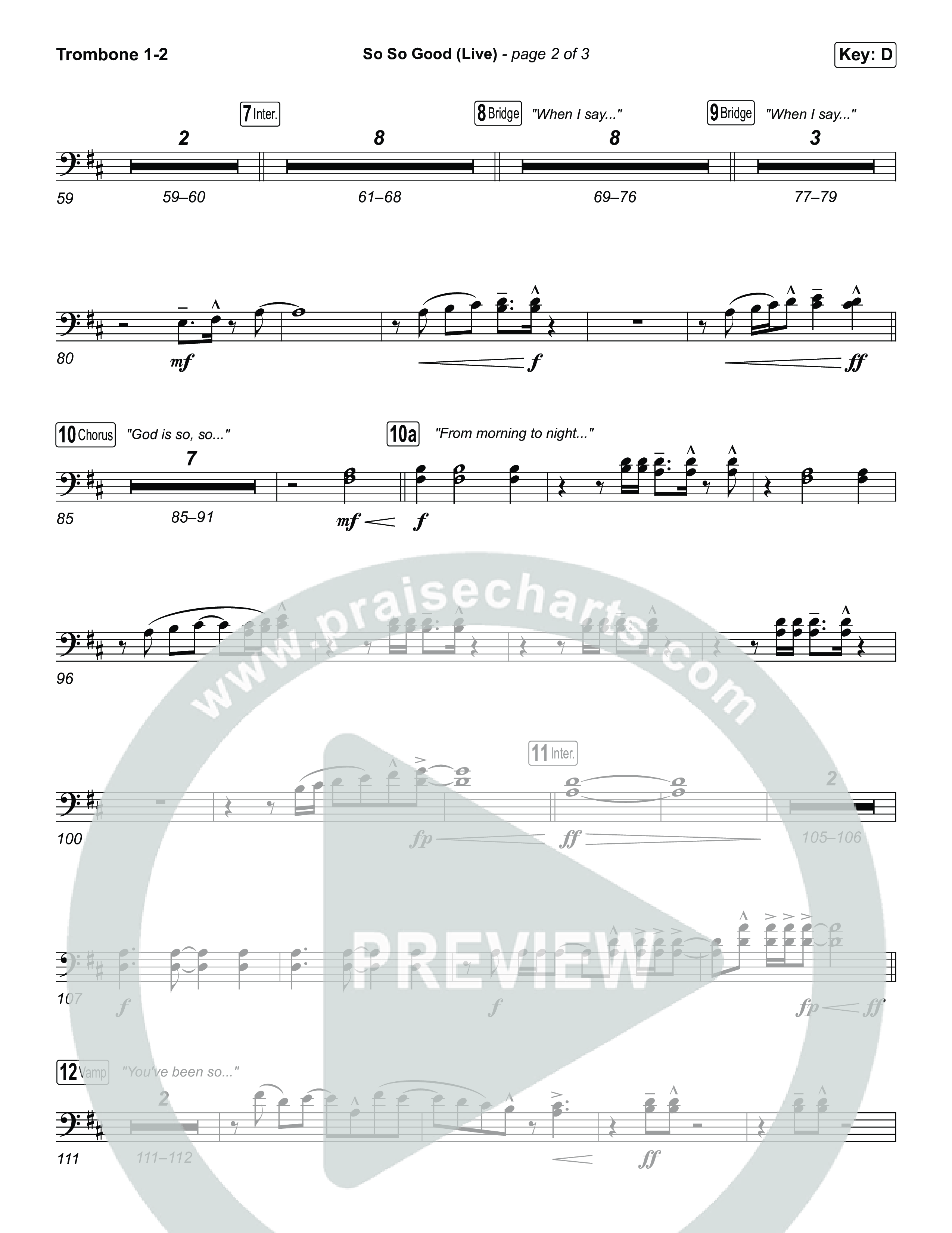 So So Good (Choral Anthem SATB) Trombone 1/2 (Phil Wickham / Brandon Lake / Elevation Worship)