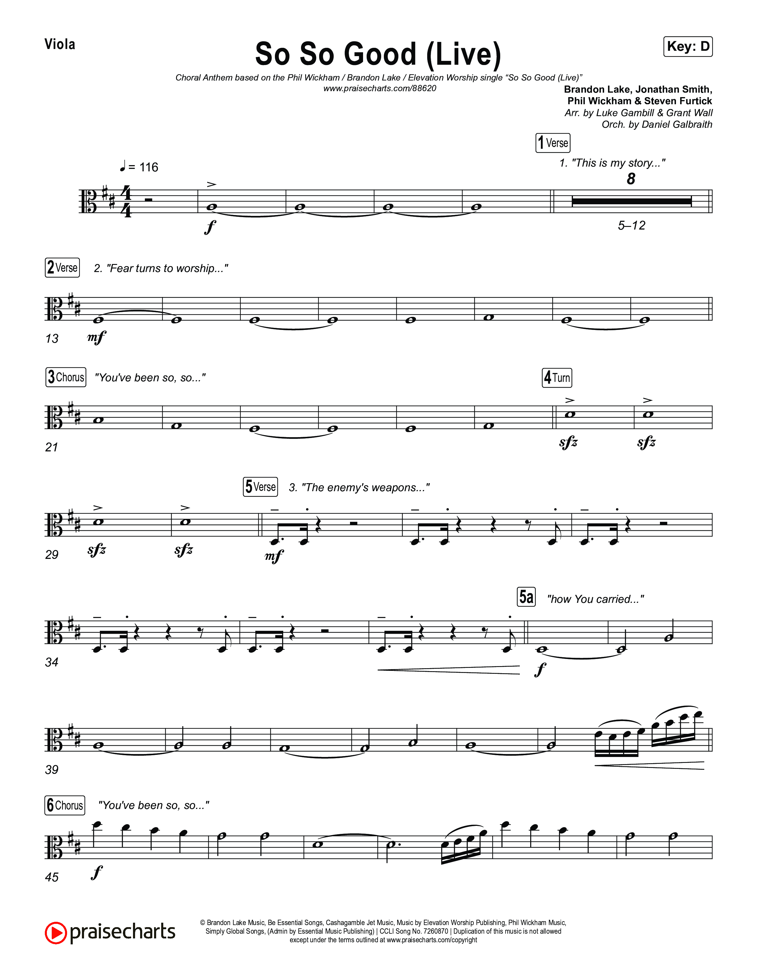 So So Good (Choral Anthem SATB) Viola (Phil Wickham / Brandon Lake / Elevation Worship)