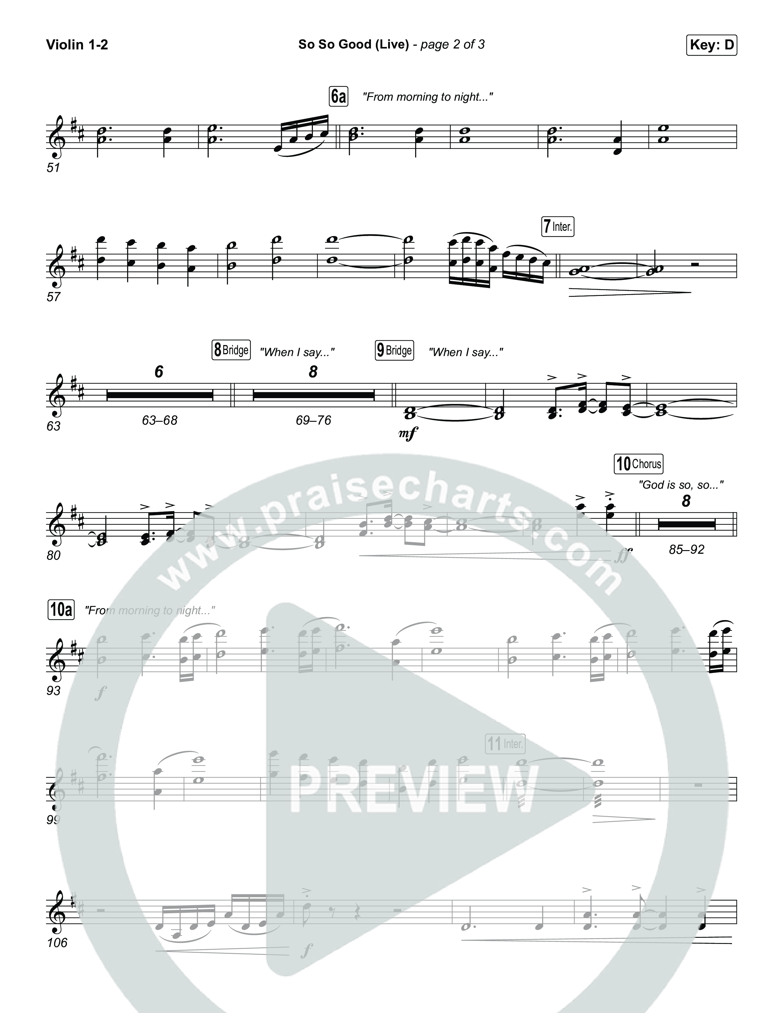 So So Good (Choral Anthem SATB) Violin 1,2 (Phil Wickham / Brandon Lake / Elevation Worship)