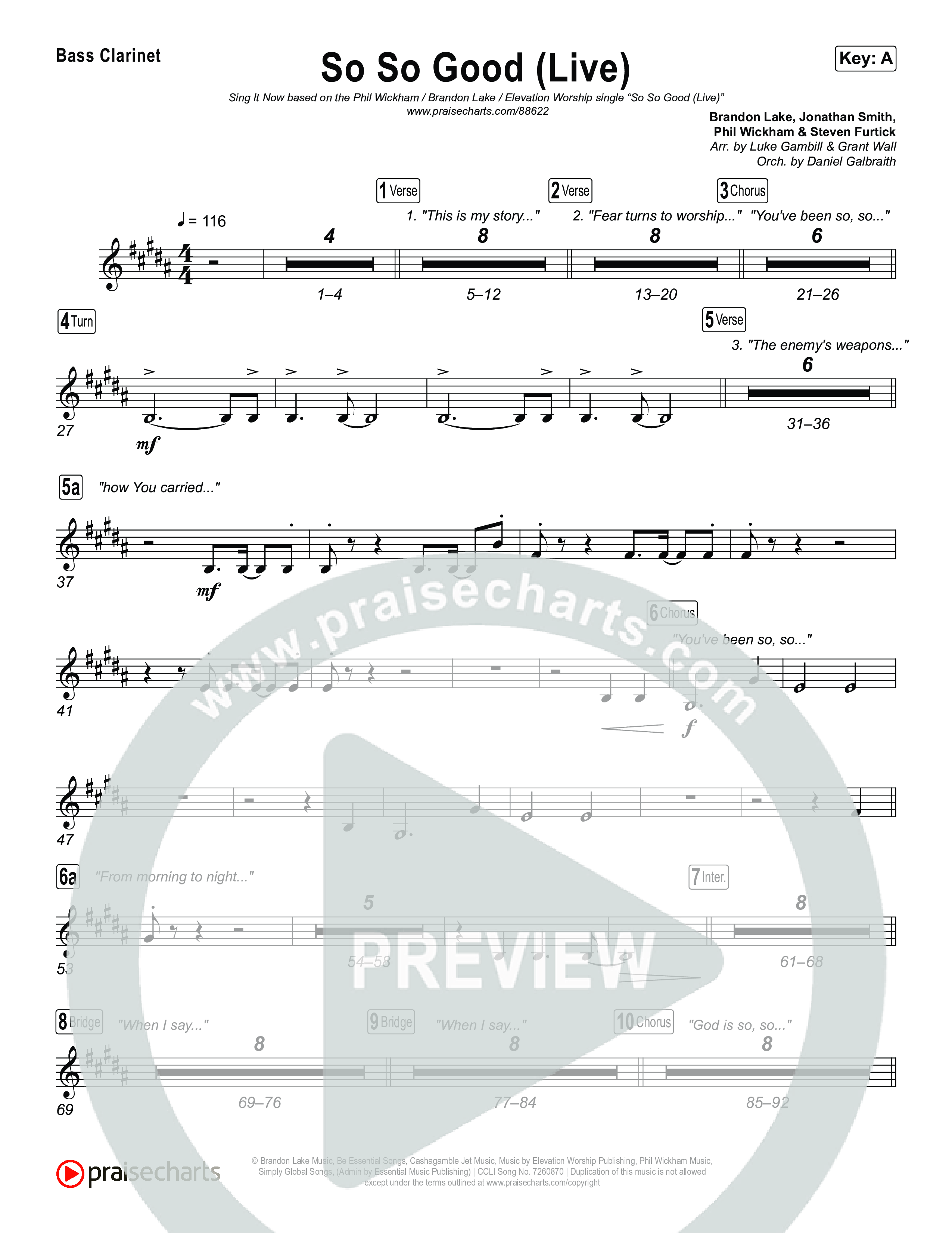 So So Good (Sing It Now) Bass Clarinet (Phil Wickham / Brandon Lake / Elevation Worship / Arr. Luke Gambill)