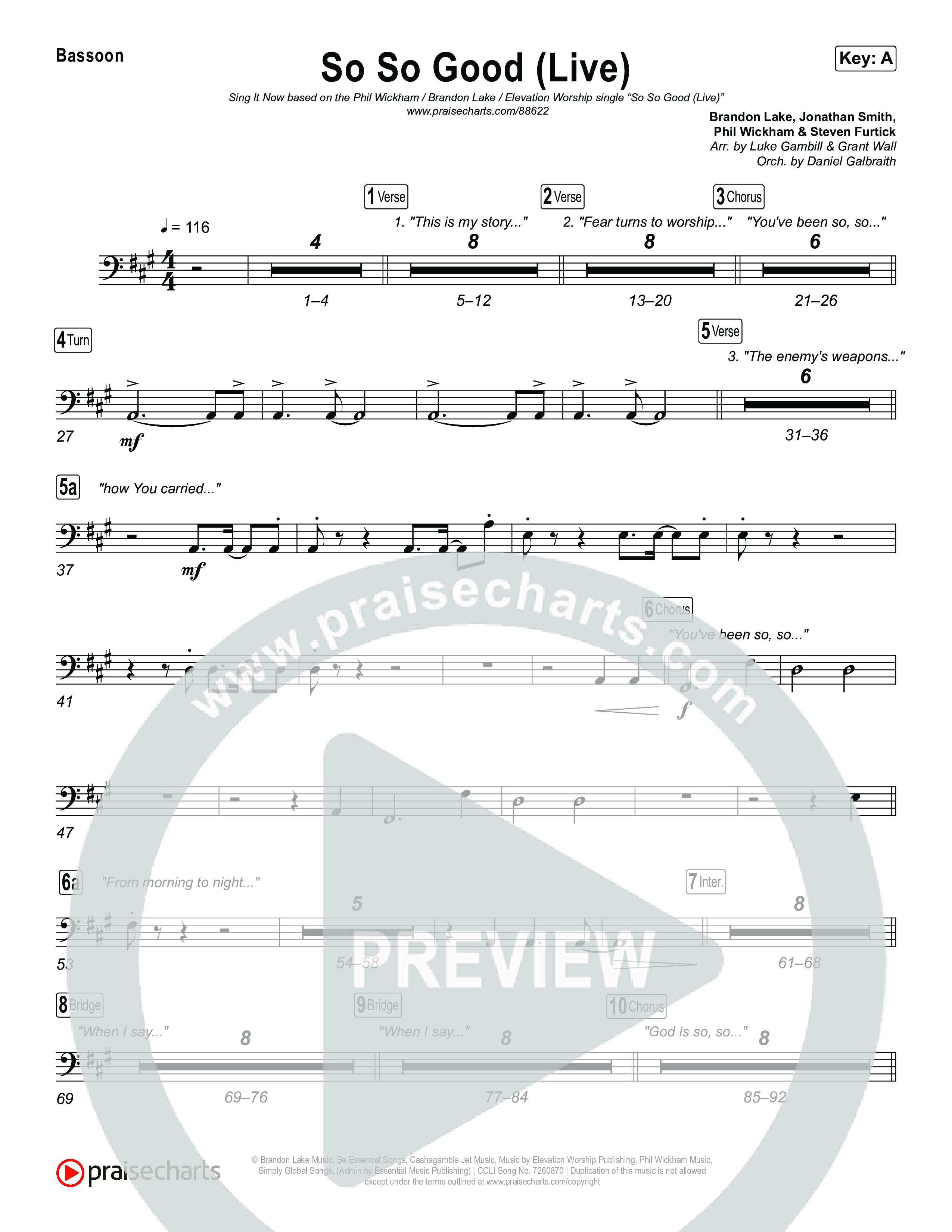 So So Good (Sing It Now) Bassoon (Phil Wickham / Brandon Lake / Elevation Worship / Arr. Luke Gambill)