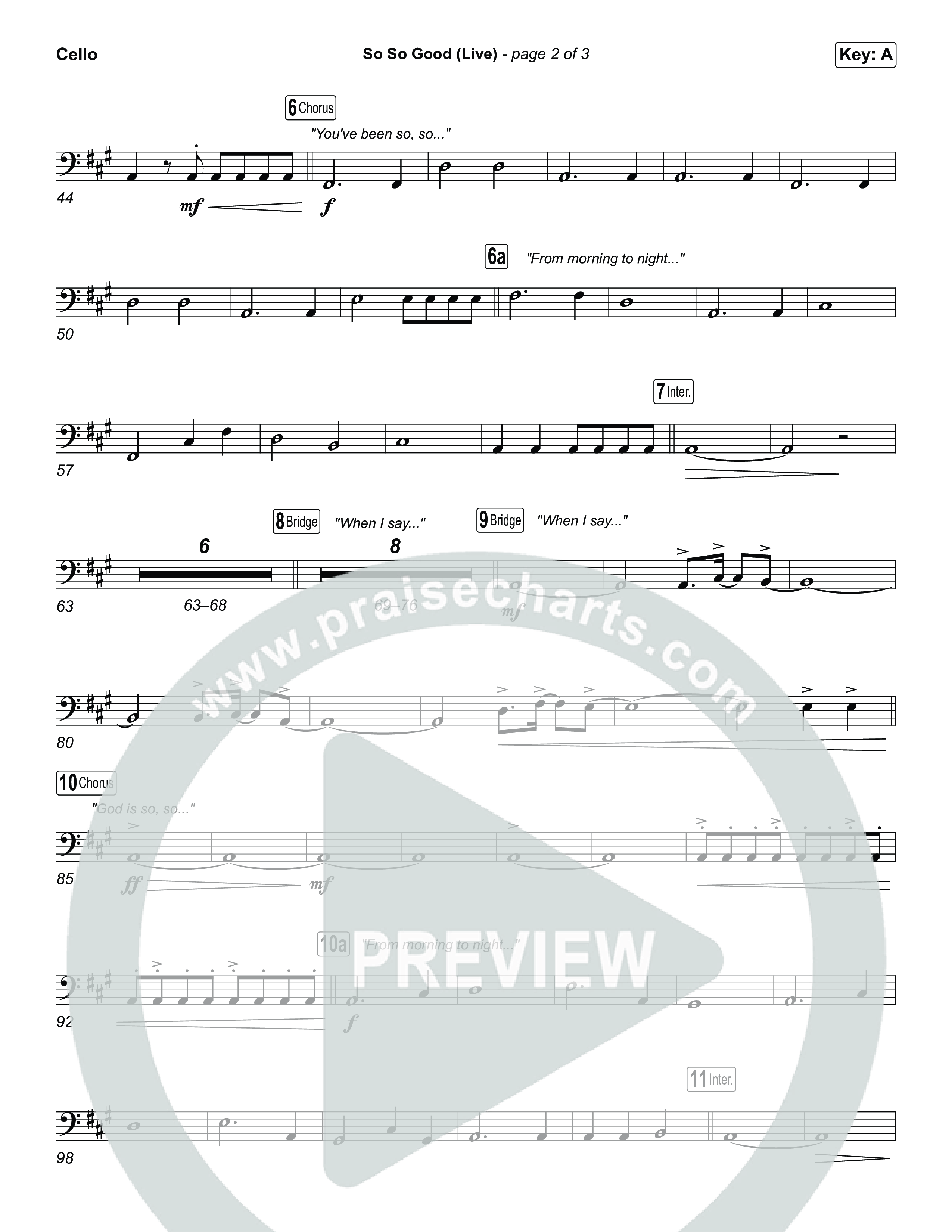 So So Good (Sing It Now) Cello (Phil Wickham / Brandon Lake / Elevation Worship / Arr. Luke Gambill)