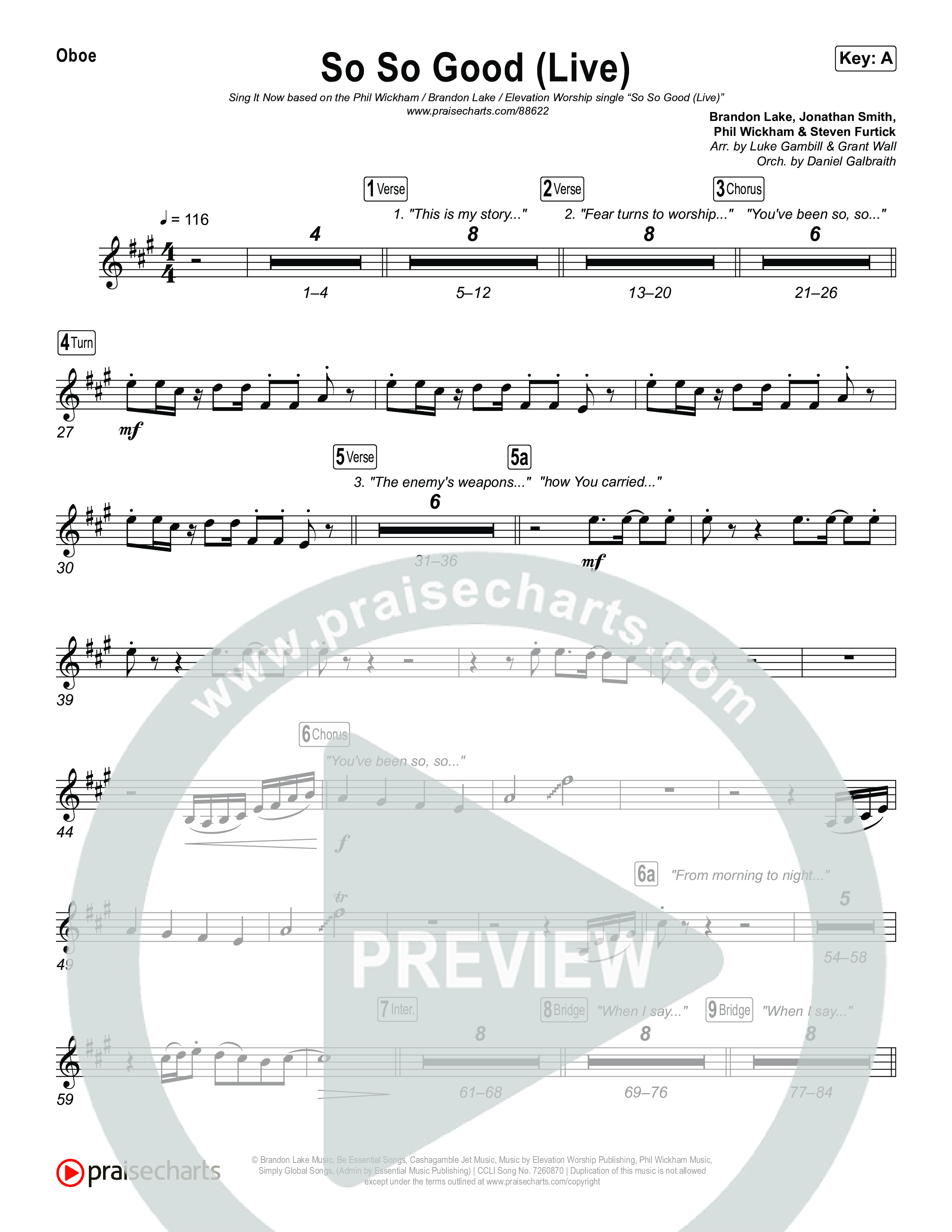 So So Good (Sing It Now) Oboe (Phil Wickham / Brandon Lake / Elevation Worship / Arr. Luke Gambill)