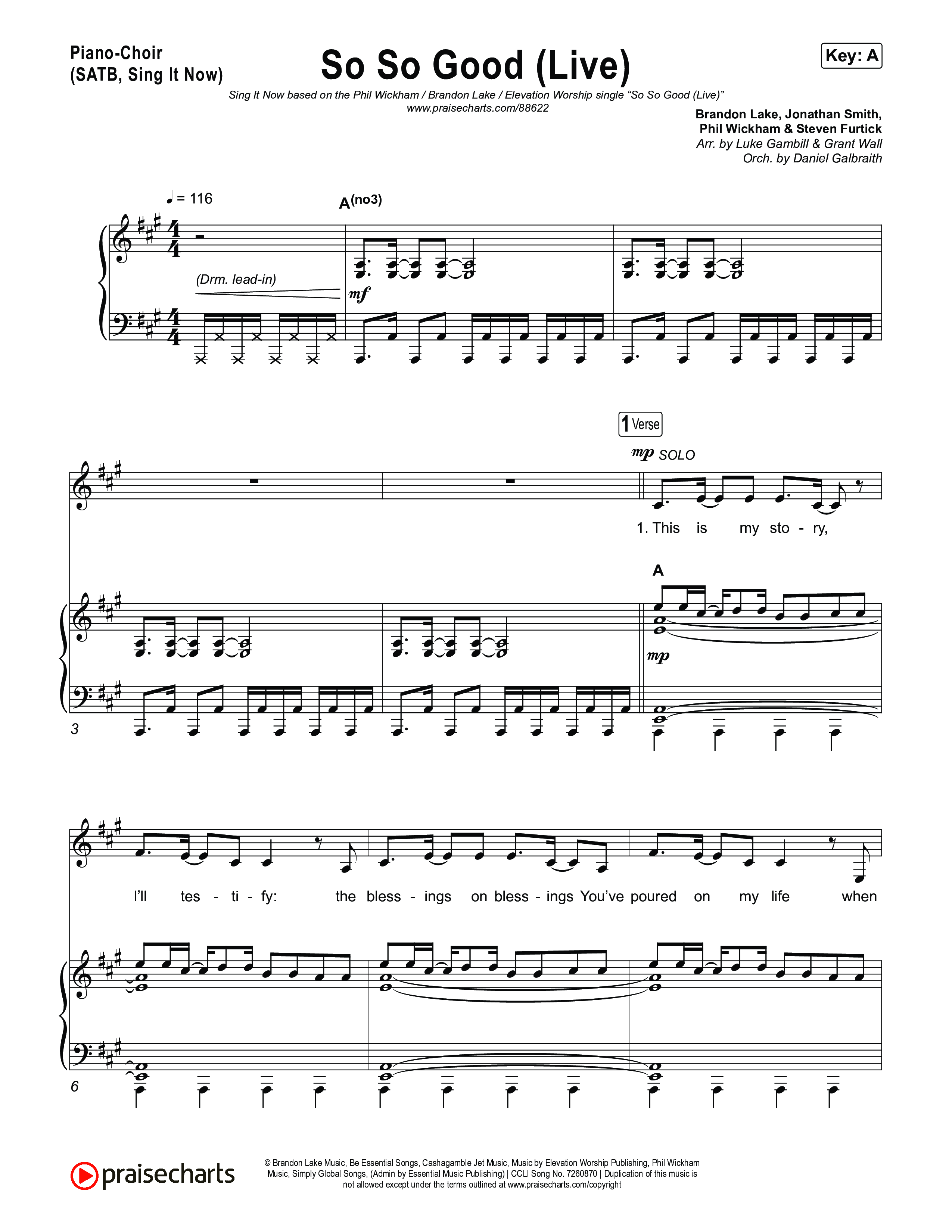 So So Good (Sing It Now) Piano/Choir (SATB) (Phil Wickham / Brandon Lake / Elevation Worship / Arr. Luke Gambill)