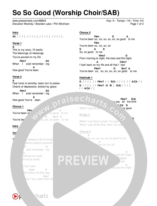 So So Good (Worship Choir/SAB) Chords & Lyrics (Phil Wickham / Brandon Lake / Elevation Worship / Arr. Luke Gambill)
