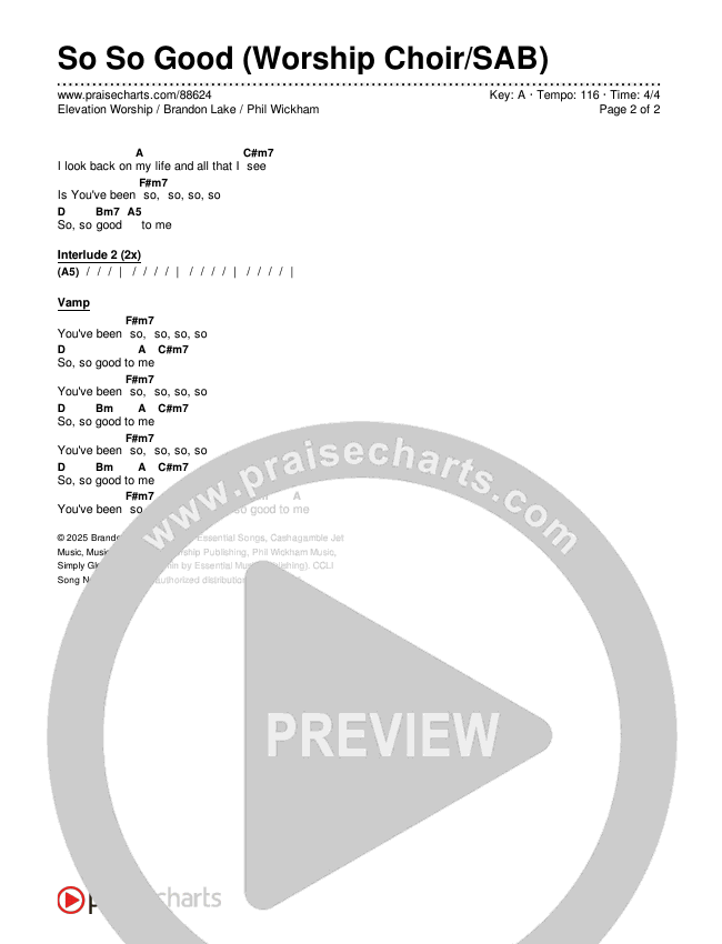 So So Good (Worship Choir/SAB) Chords & Lyrics (Phil Wickham / Brandon Lake / Elevation Worship / Arr. Luke Gambill)