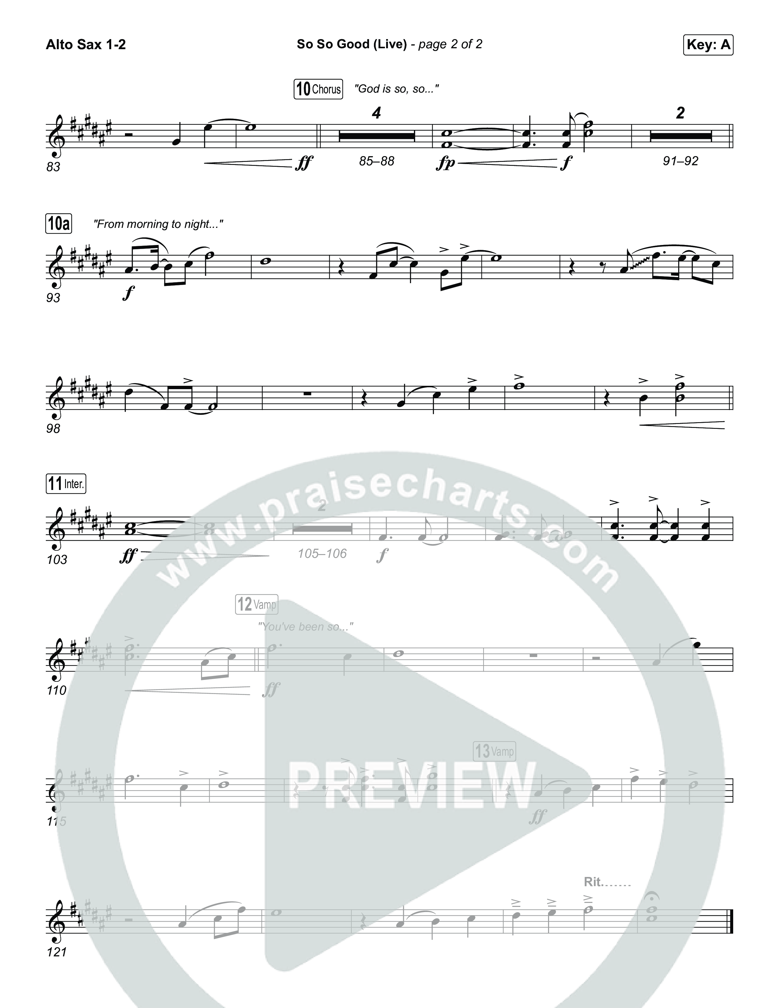 So So Good (Worship Choir/SAB) Alto Sax 1/2 (Phil Wickham / Brandon Lake / Elevation Worship / Arr. Luke Gambill)