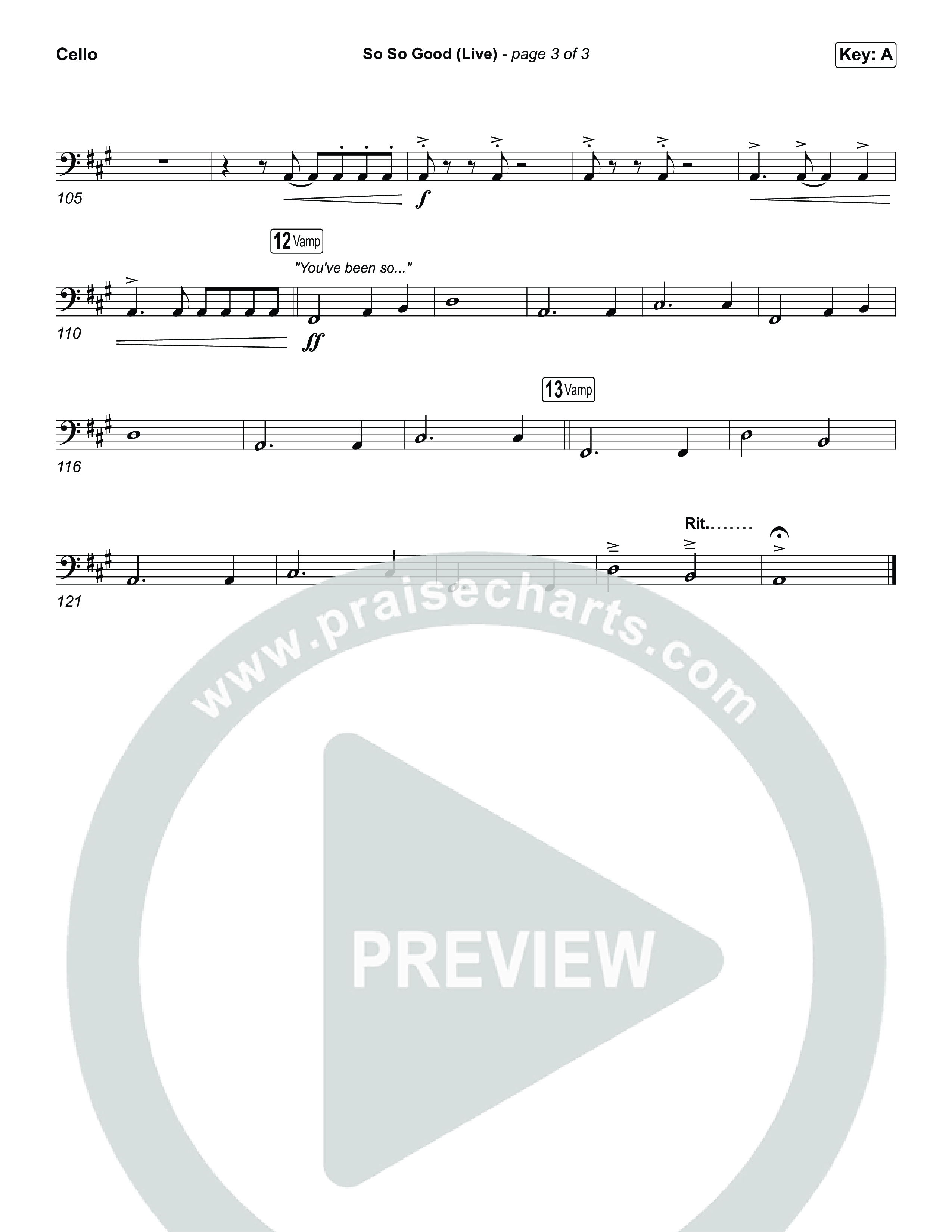 So So Good (Worship Choir/SAB) Cello (Phil Wickham / Brandon Lake / Elevation Worship / Arr. Luke Gambill)