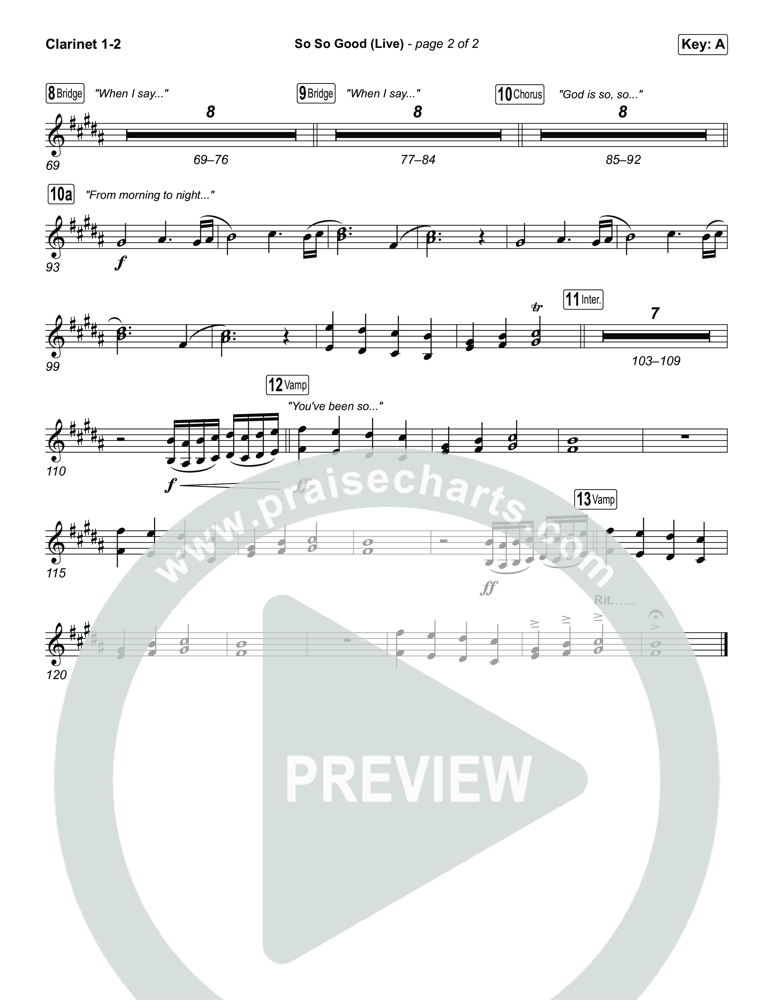 So So Good (Worship Choir/SAB) Clarinet 1/2 (Phil Wickham / Brandon Lake / Elevation Worship / Arr. Luke Gambill)