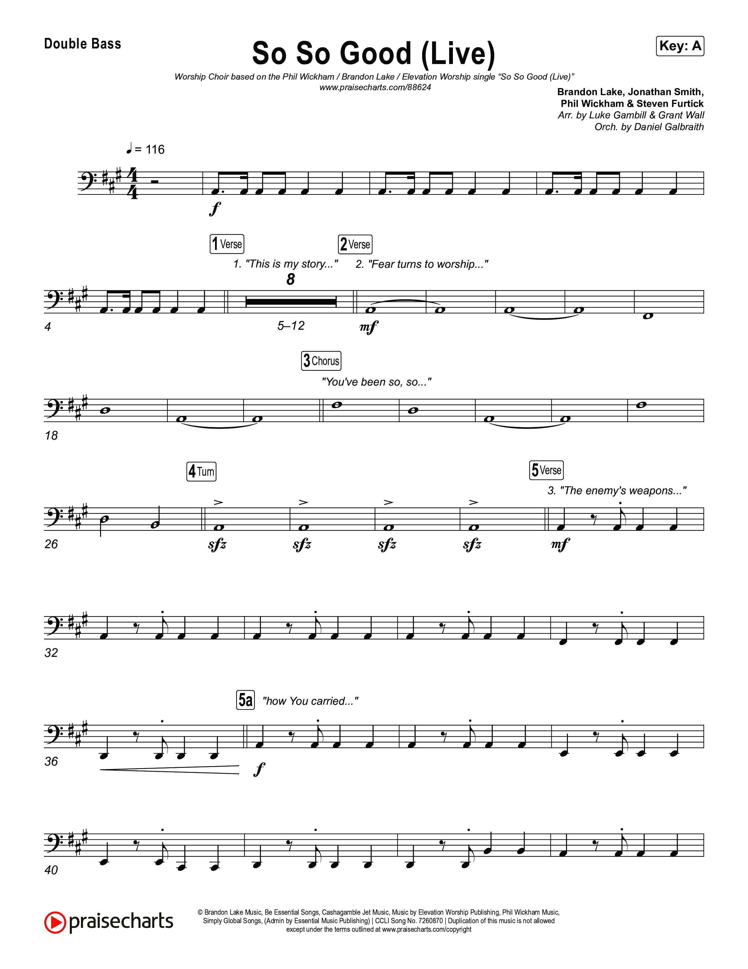 So So Good (Worship Choir/SAB) Double Bass (Phil Wickham / Brandon Lake / Elevation Worship / Arr. Luke Gambill)