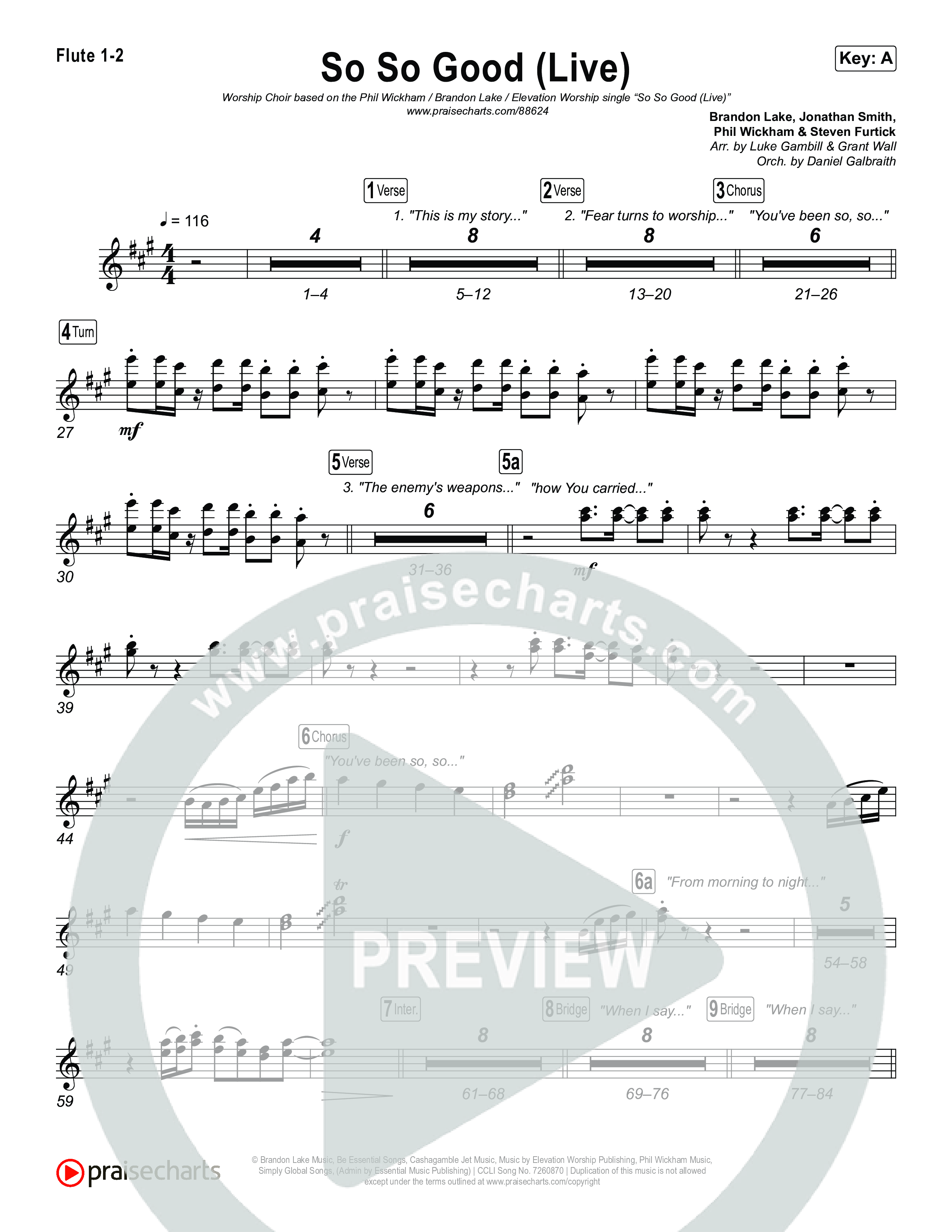 So So Good (Worship Choir/SAB) Flute 1/2 (Phil Wickham / Brandon Lake / Elevation Worship / Arr. Luke Gambill)