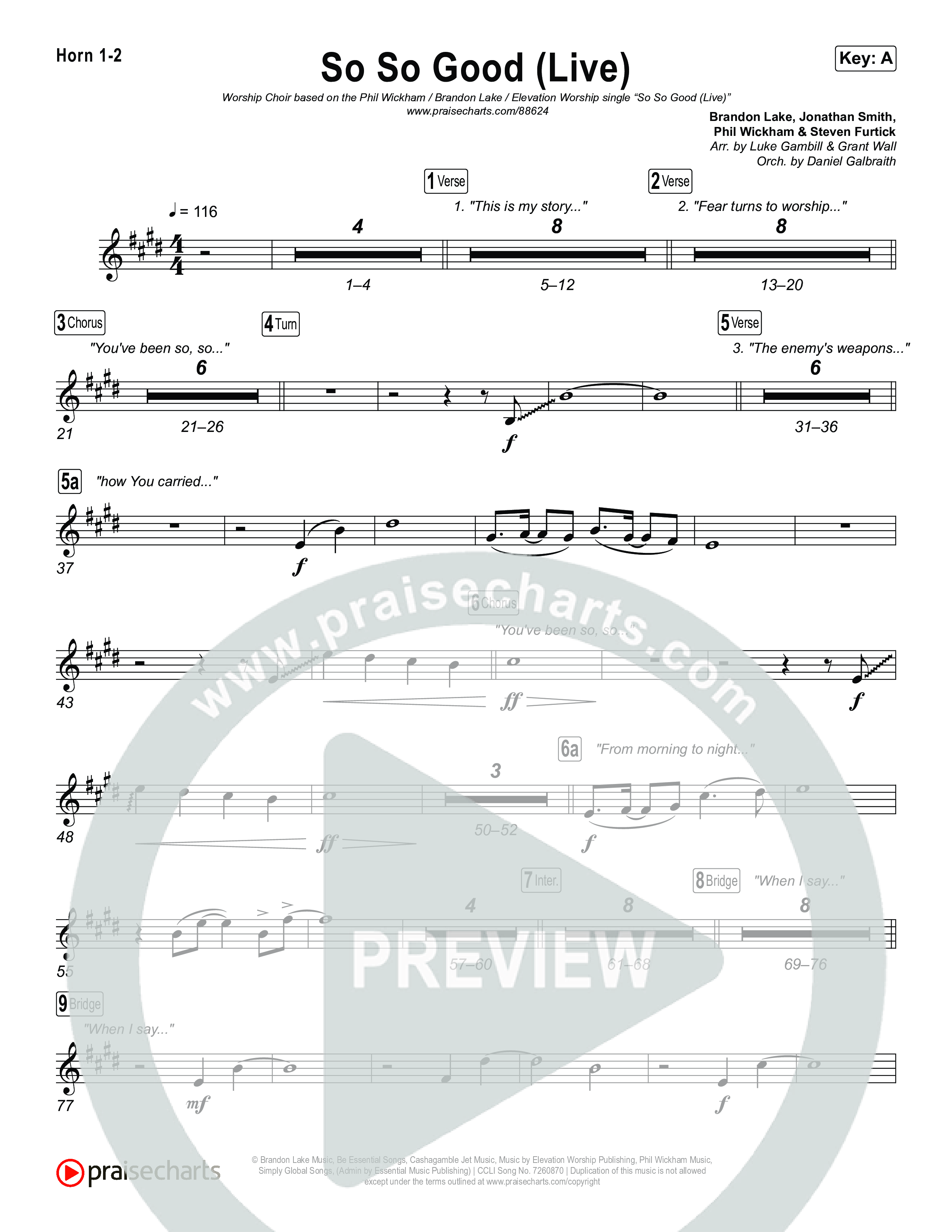 So So Good (Worship Choir/SAB) French Horn 1/2 (Phil Wickham / Brandon Lake / Elevation Worship / Arr. Luke Gambill)