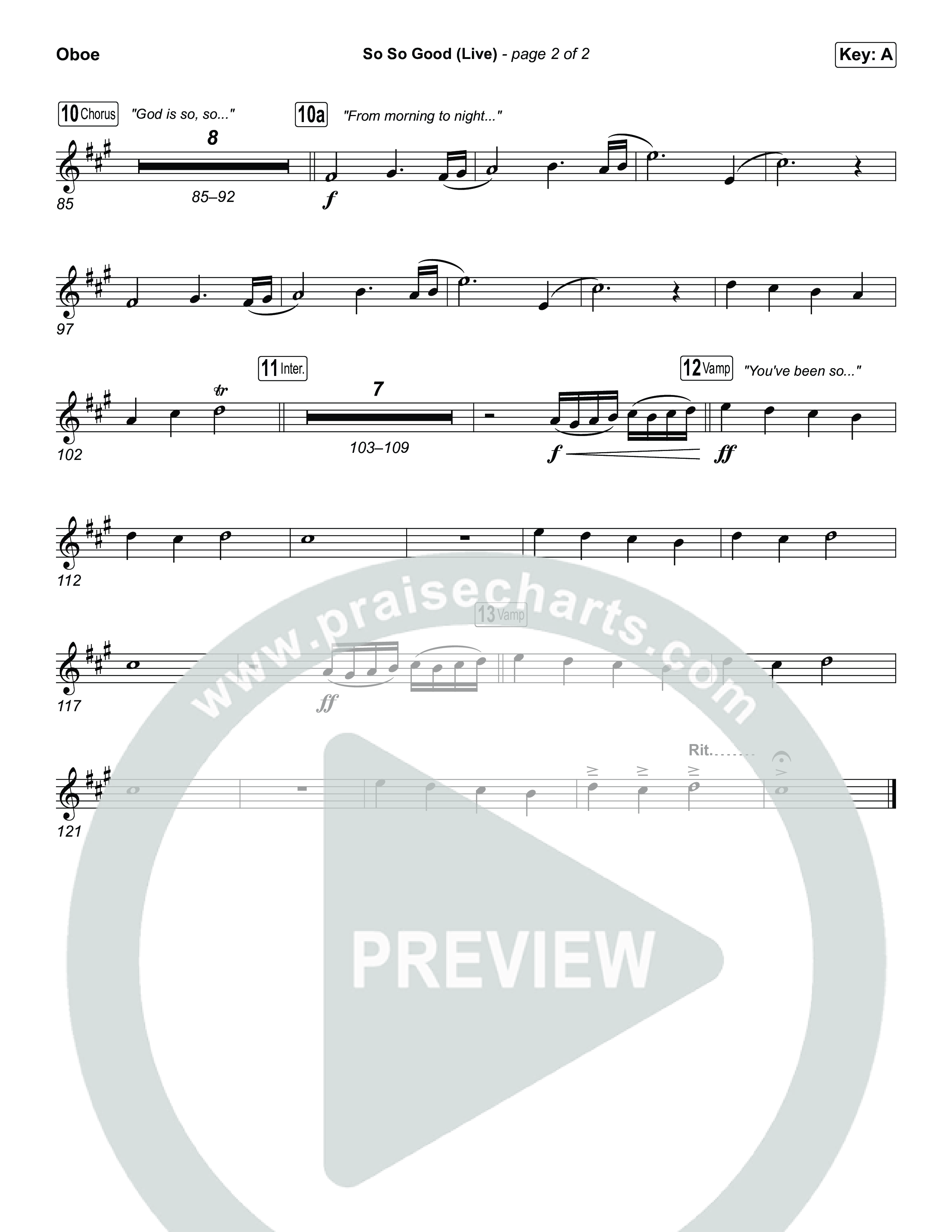 So So Good (Worship Choir/SAB) Oboe (Phil Wickham / Brandon Lake / Elevation Worship / Arr. Luke Gambill)