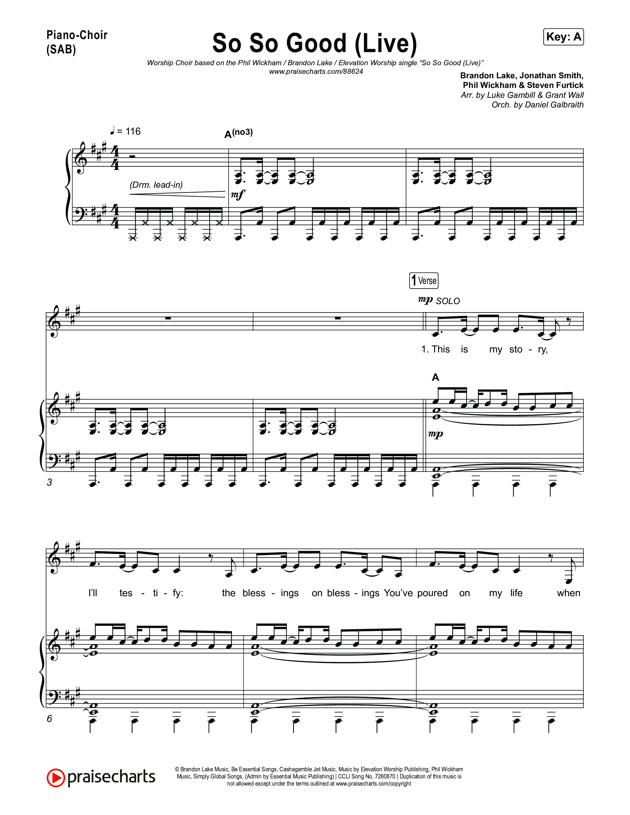 So So Good (Worship Choir/SAB) Piano/Choir (SAB) (Phil Wickham / Brandon Lake / Elevation Worship / Arr. Luke Gambill)