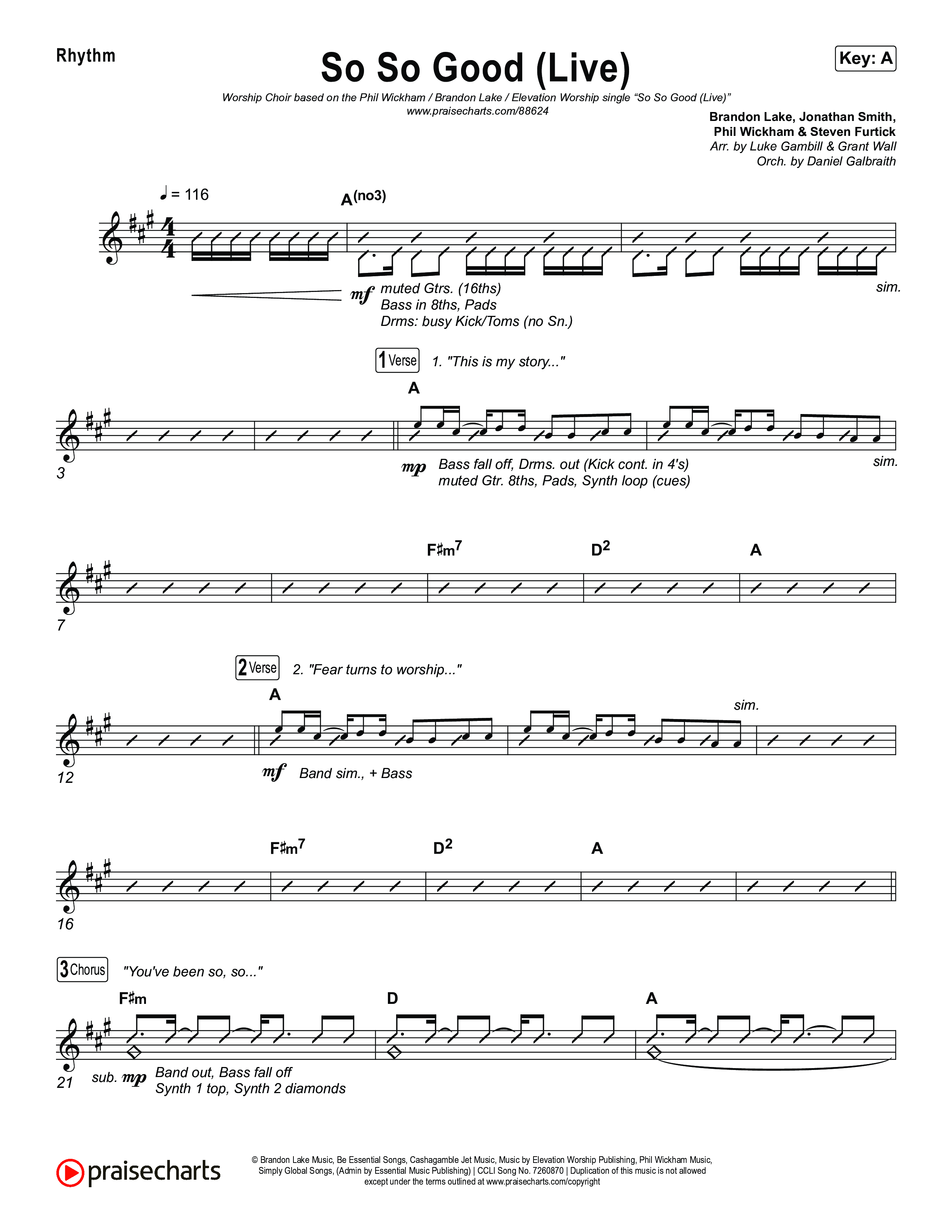 So So Good (Worship Choir/SAB) Rhythm Chart (Phil Wickham / Brandon Lake / Elevation Worship / Arr. Luke Gambill)