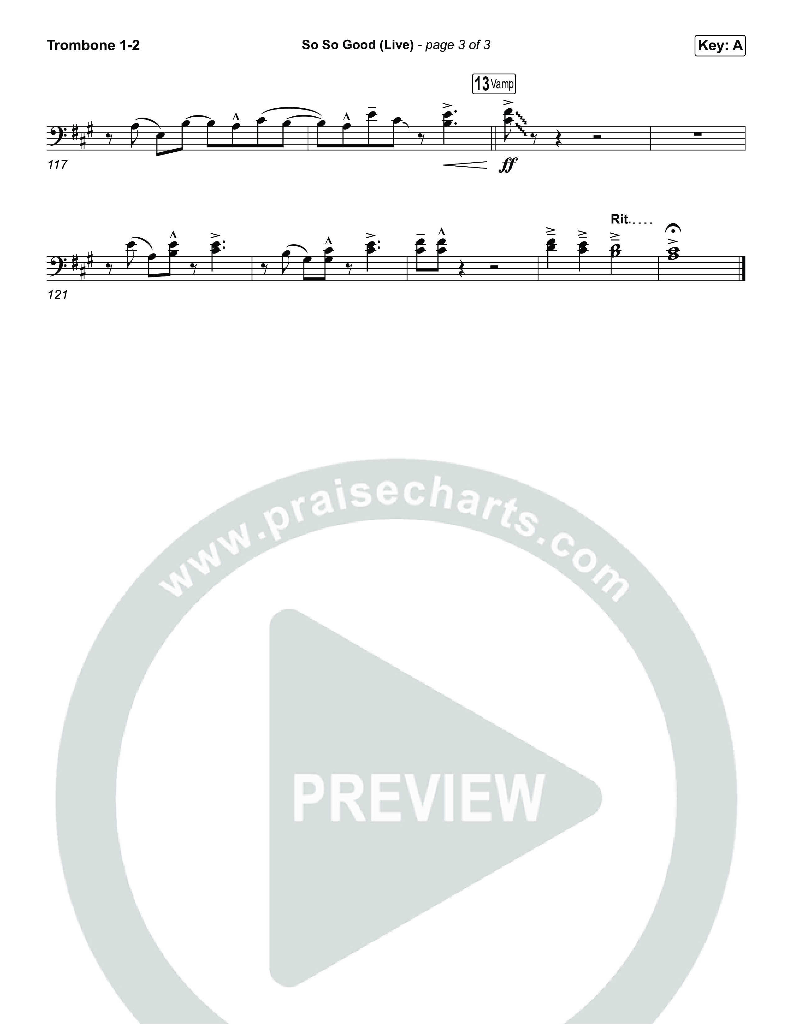 So So Good (Worship Choir/SAB) Trombone 1/2 (Phil Wickham / Brandon Lake / Elevation Worship / Arr. Luke Gambill)