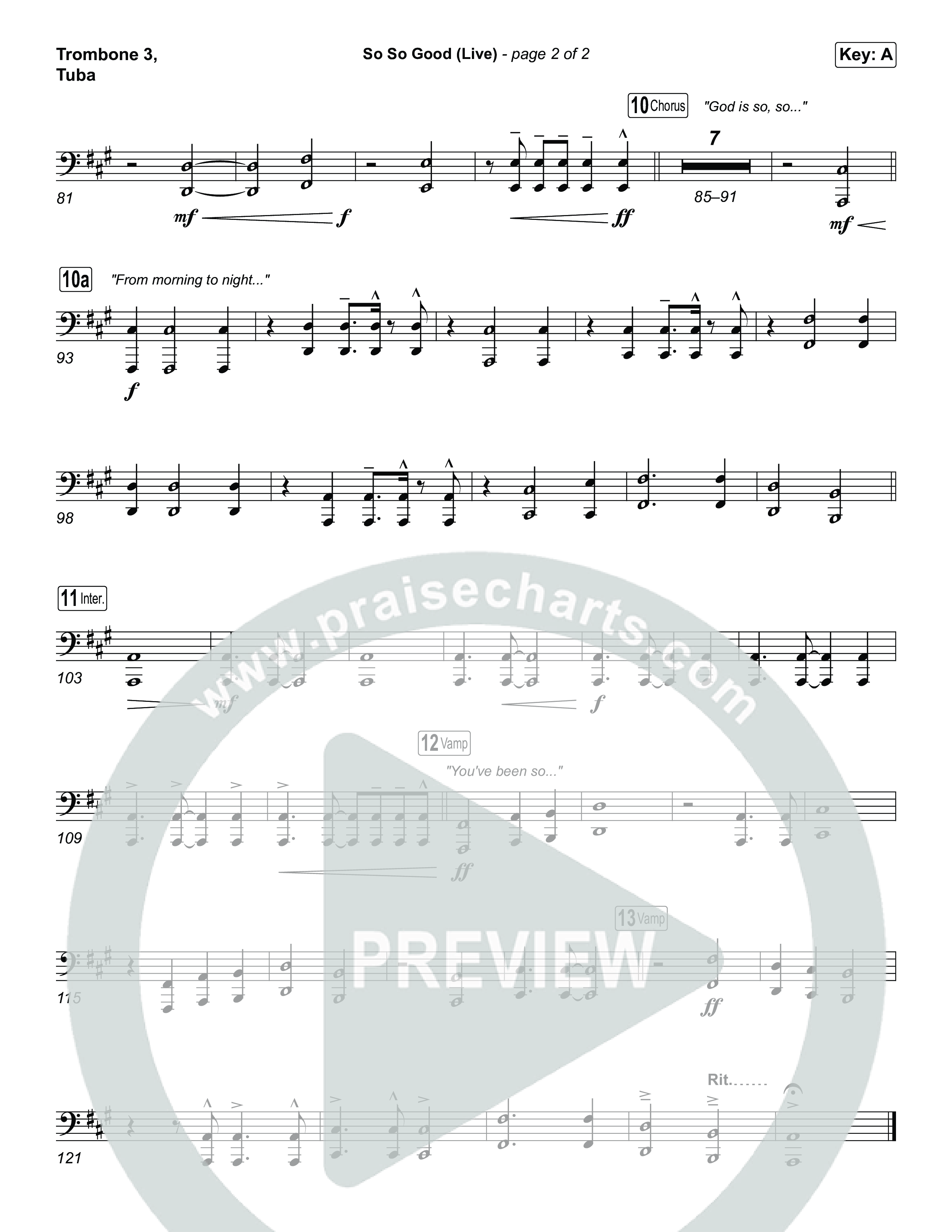 So So Good (Worship Choir/SAB) Trombone 3/Tuba (Phil Wickham / Brandon Lake / Elevation Worship / Arr. Luke Gambill)