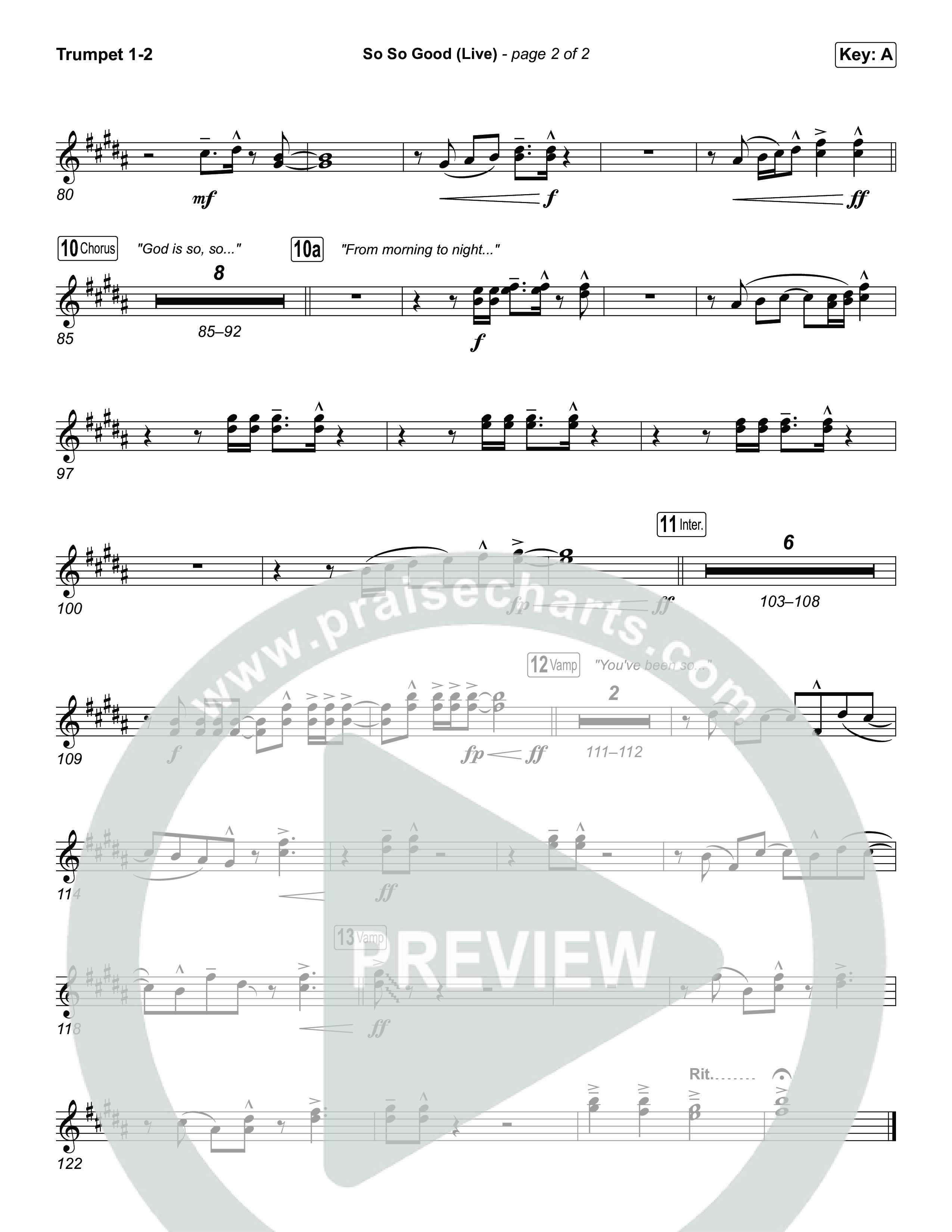 So So Good (Worship Choir/SAB) Trumpet 1,2 (Phil Wickham / Brandon Lake / Elevation Worship / Arr. Luke Gambill)