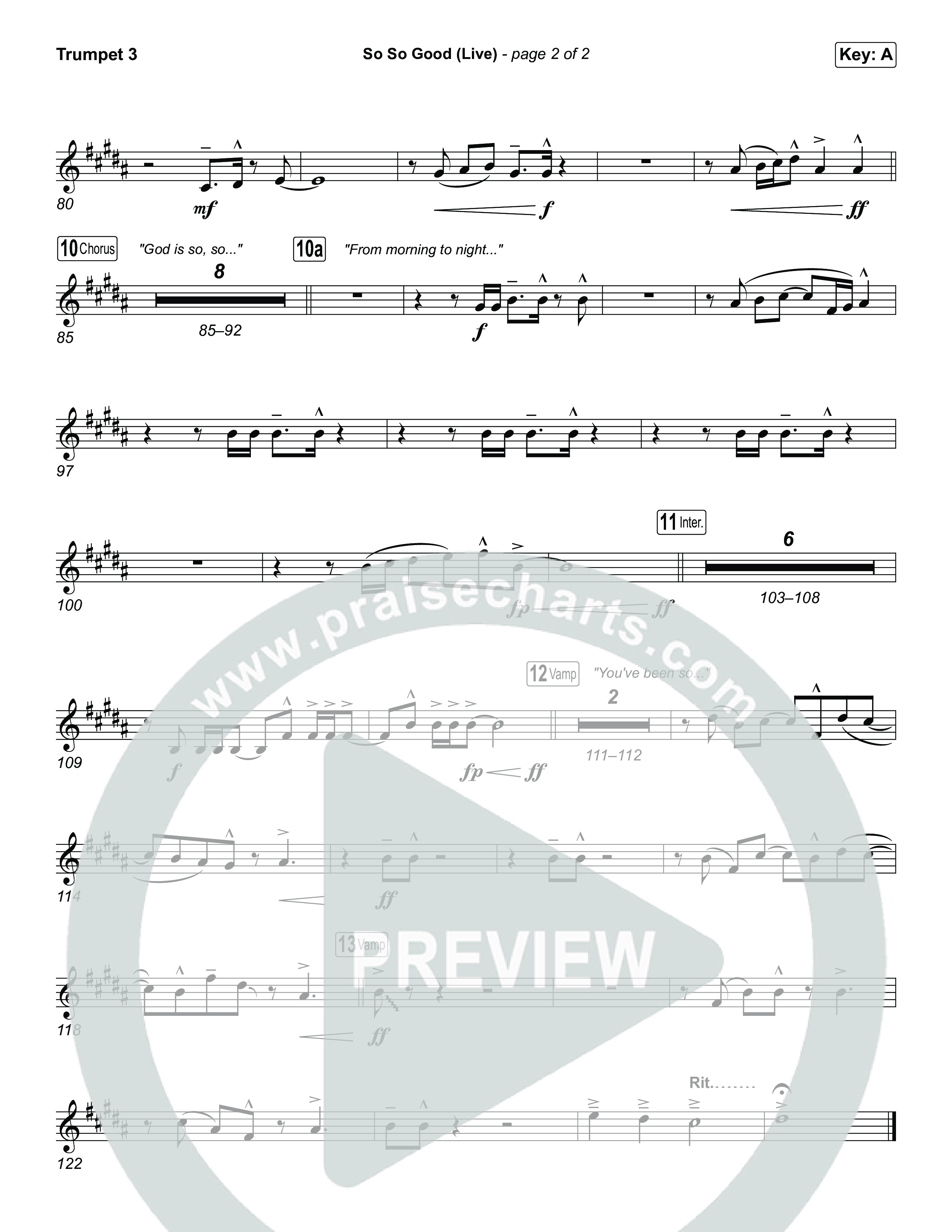 So So Good (Worship Choir/SAB) Trumpet 3 (Phil Wickham / Brandon Lake / Elevation Worship / Arr. Luke Gambill)