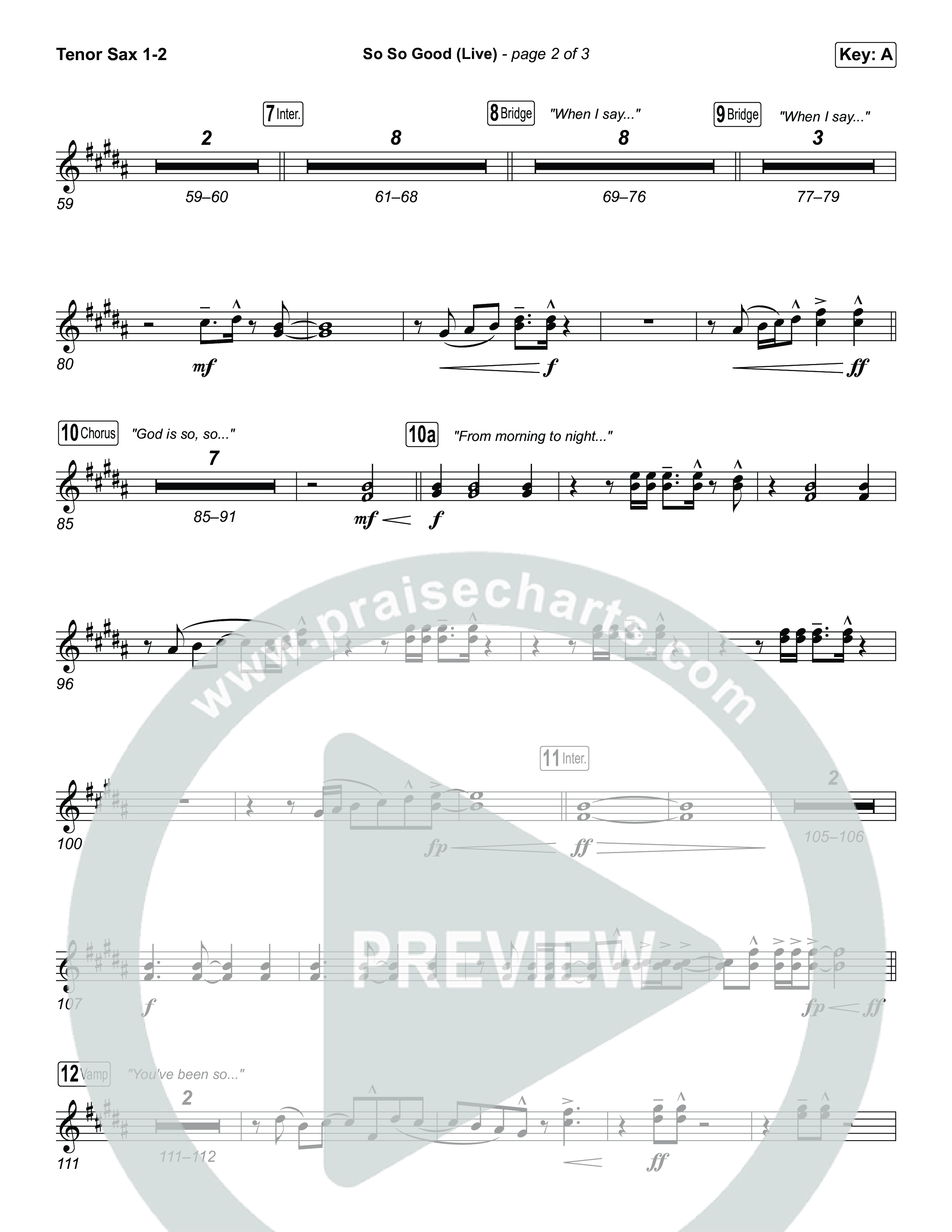 So So Good (Unison/2-Part) Tenor Sax 1/2 (Phil Wickham / Brandon Lake / Elevation Worship / Arr. Luke Gambill)