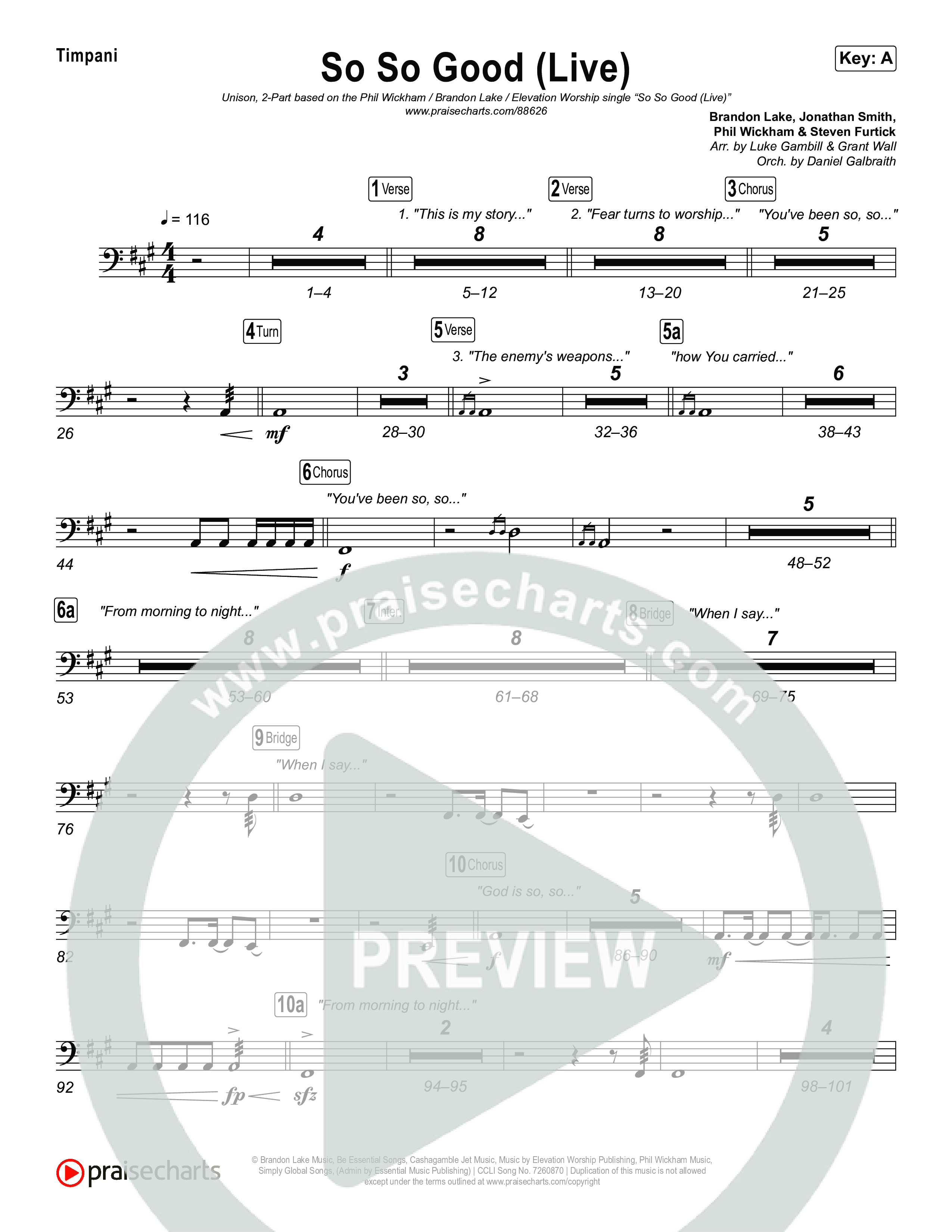 So So Good (Unison/2-Part) Timpani (Phil Wickham / Brandon Lake / Elevation Worship / Arr. Luke Gambill)