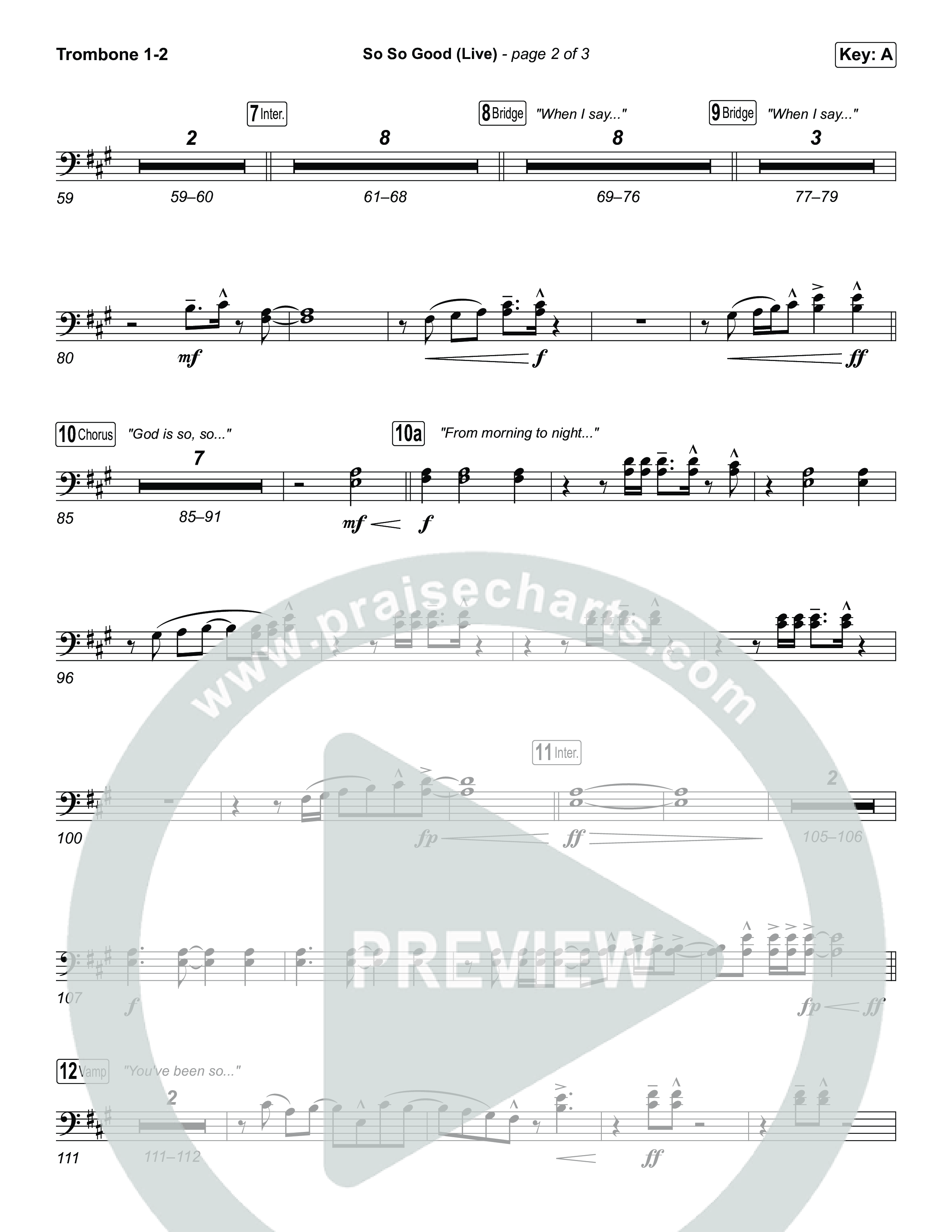 So So Good (Unison/2-Part) Trombone 1/2 (Phil Wickham / Brandon Lake / Elevation Worship / Arr. Luke Gambill)