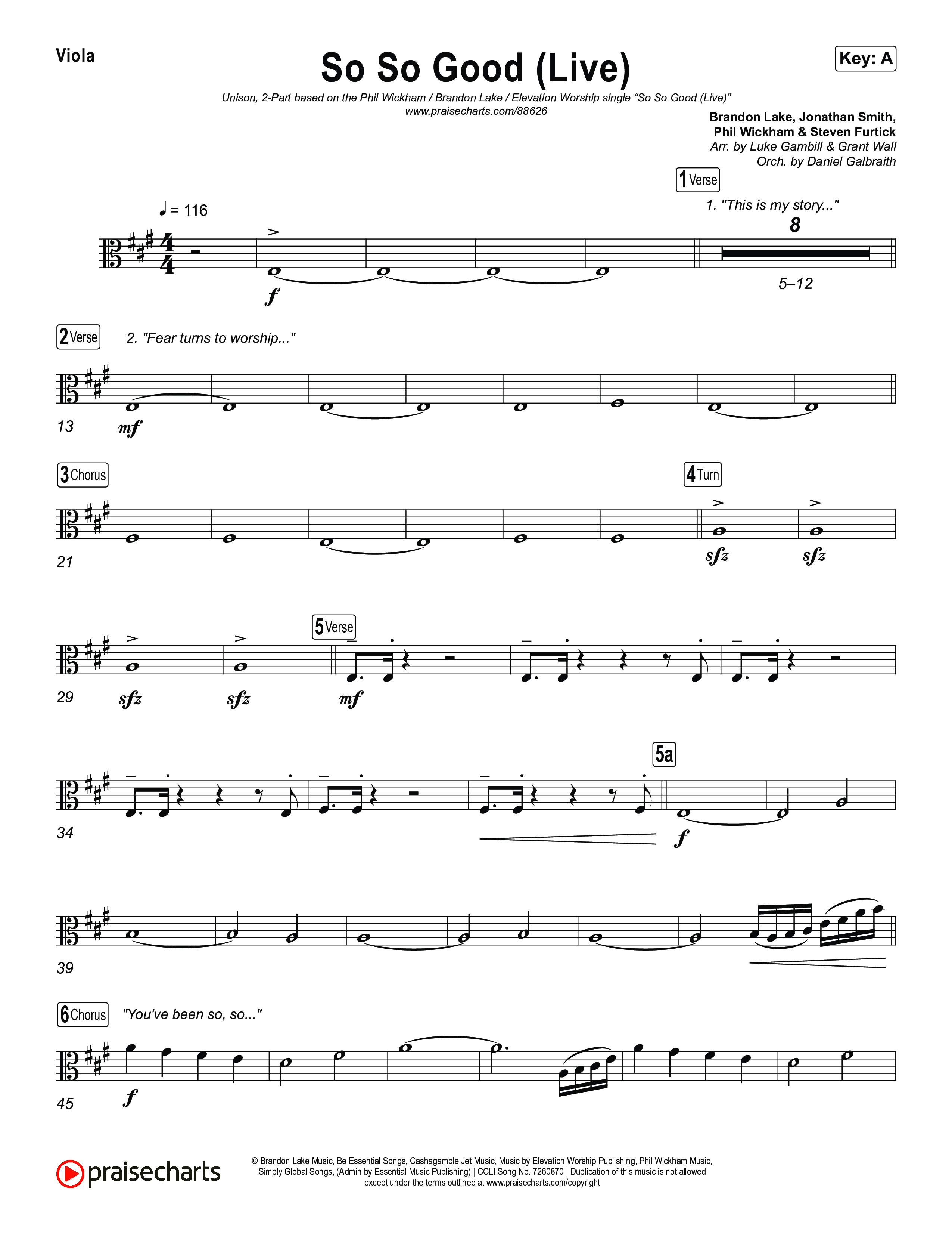 So So Good (Unison/2-Part) Viola (Phil Wickham / Brandon Lake / Elevation Worship / Arr. Luke Gambill)