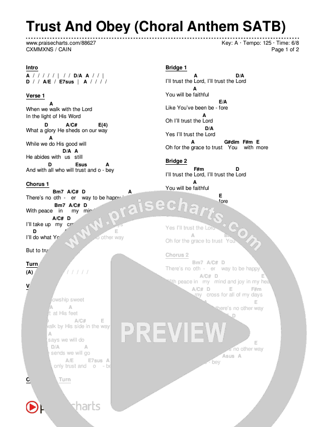 Trust And Obey (Choral Anthem SATB) Chords & Lyrics (CXMMXNS / CAIN)