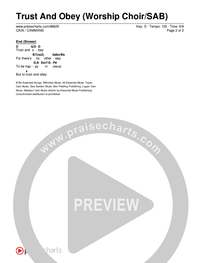 Trust And Obey (Worship Choir/SAB) Chords & Lyrics (CXMMXNS / CAIN / Arr. Luke Gambill)