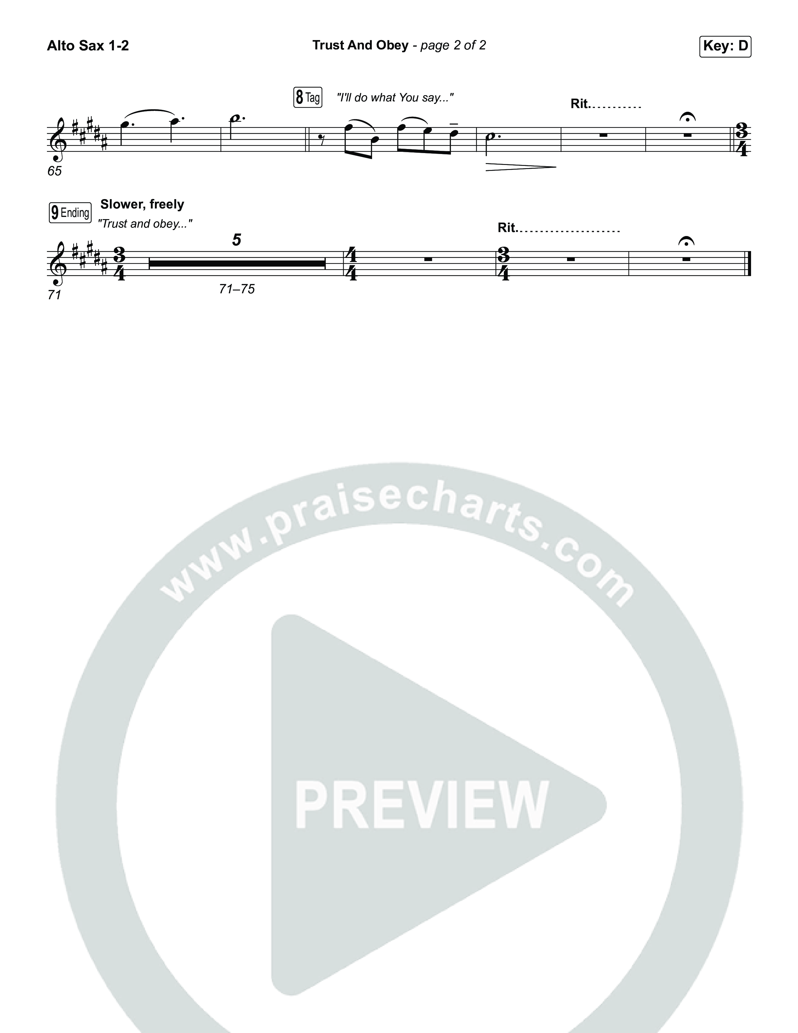 Trust And Obey (Worship Choir/SAB) Alto Sax 1/2 (CXMMXNS / CAIN / Arr. Luke Gambill)