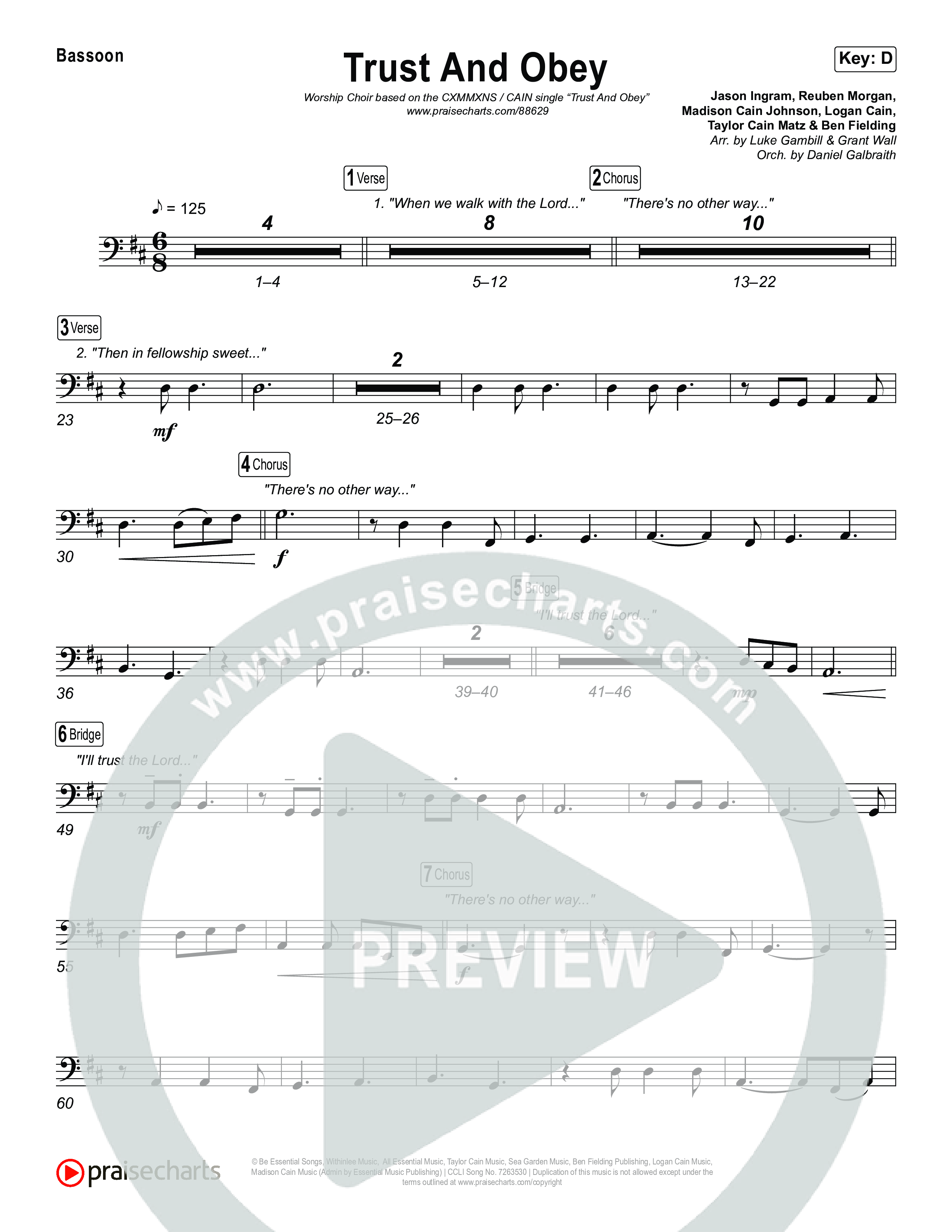 Trust And Obey (Worship Choir/SAB) Bassoon (CXMMXNS / CAIN / Arr. Luke Gambill)