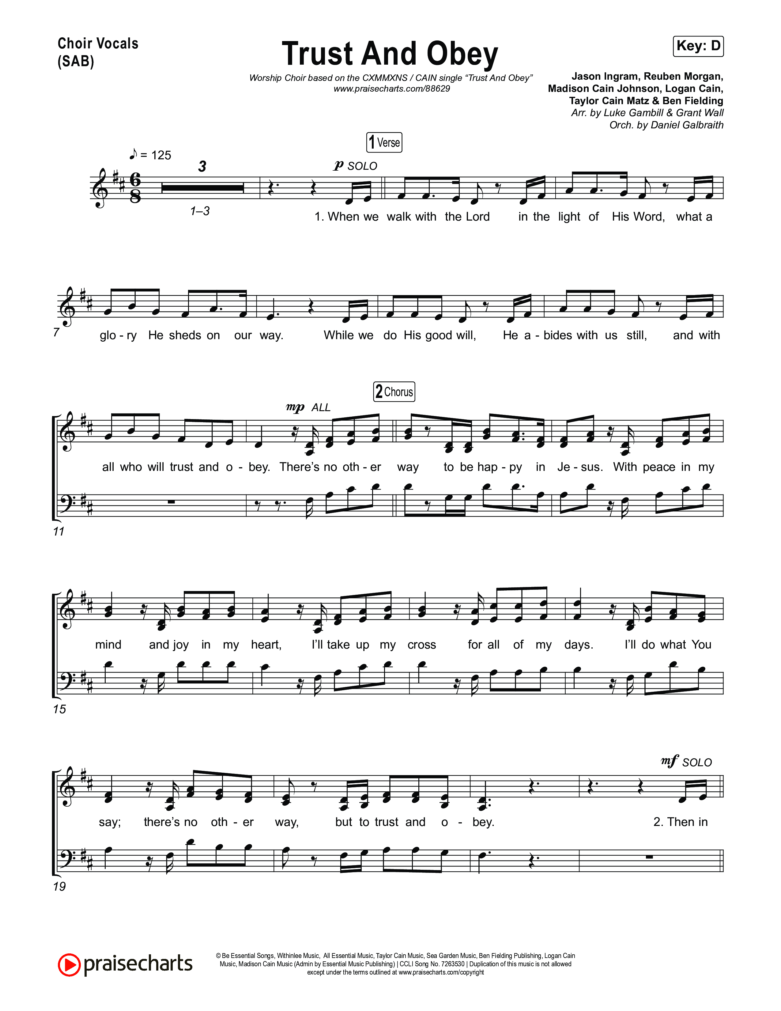 Trust And Obey (Worship Choir/SAB) Choir Sheet (SAB) (CXMMXNS / CAIN / Arr. Luke Gambill)