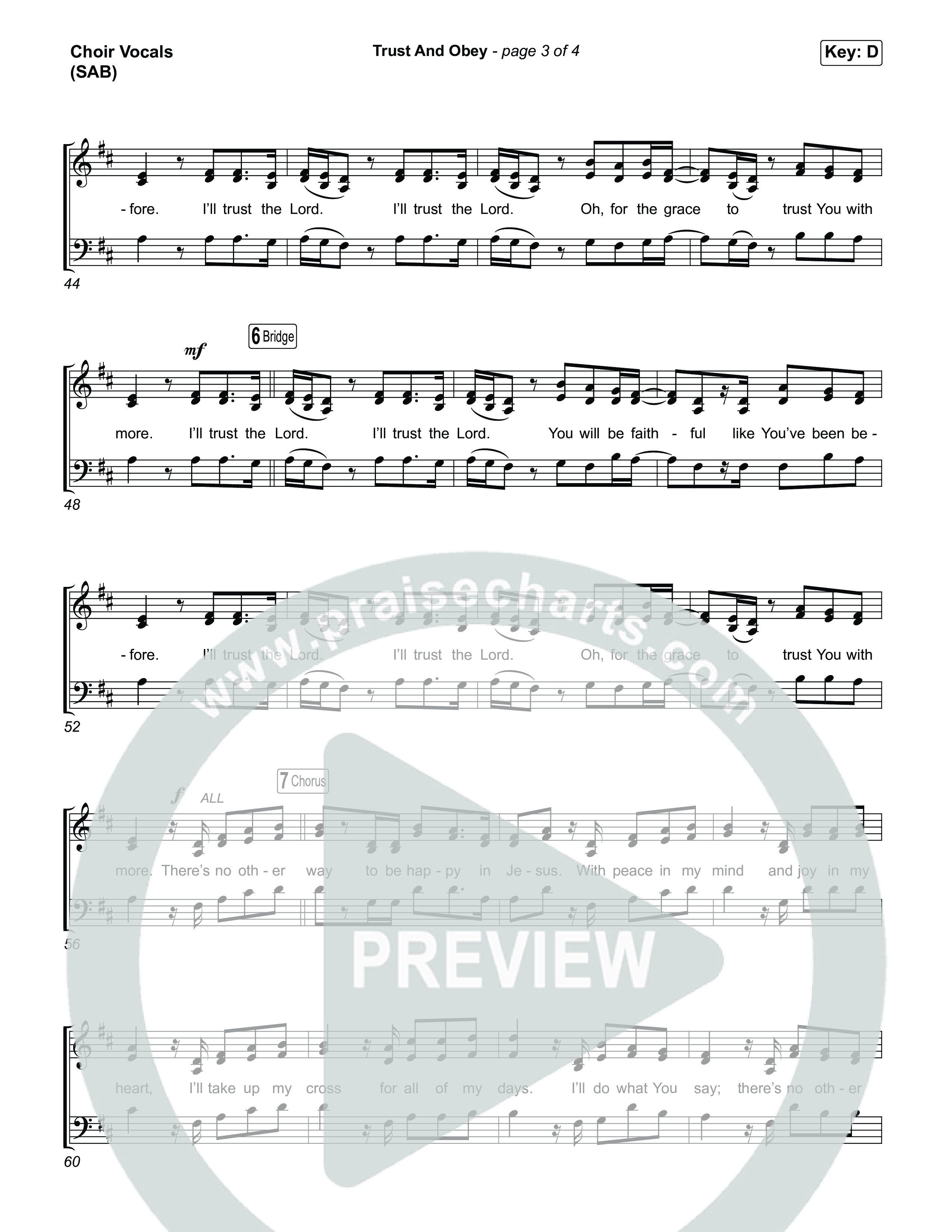 Trust And Obey (Worship Choir/SAB) Choir Sheet (SAB) (CXMMXNS / CAIN / Arr. Luke Gambill)