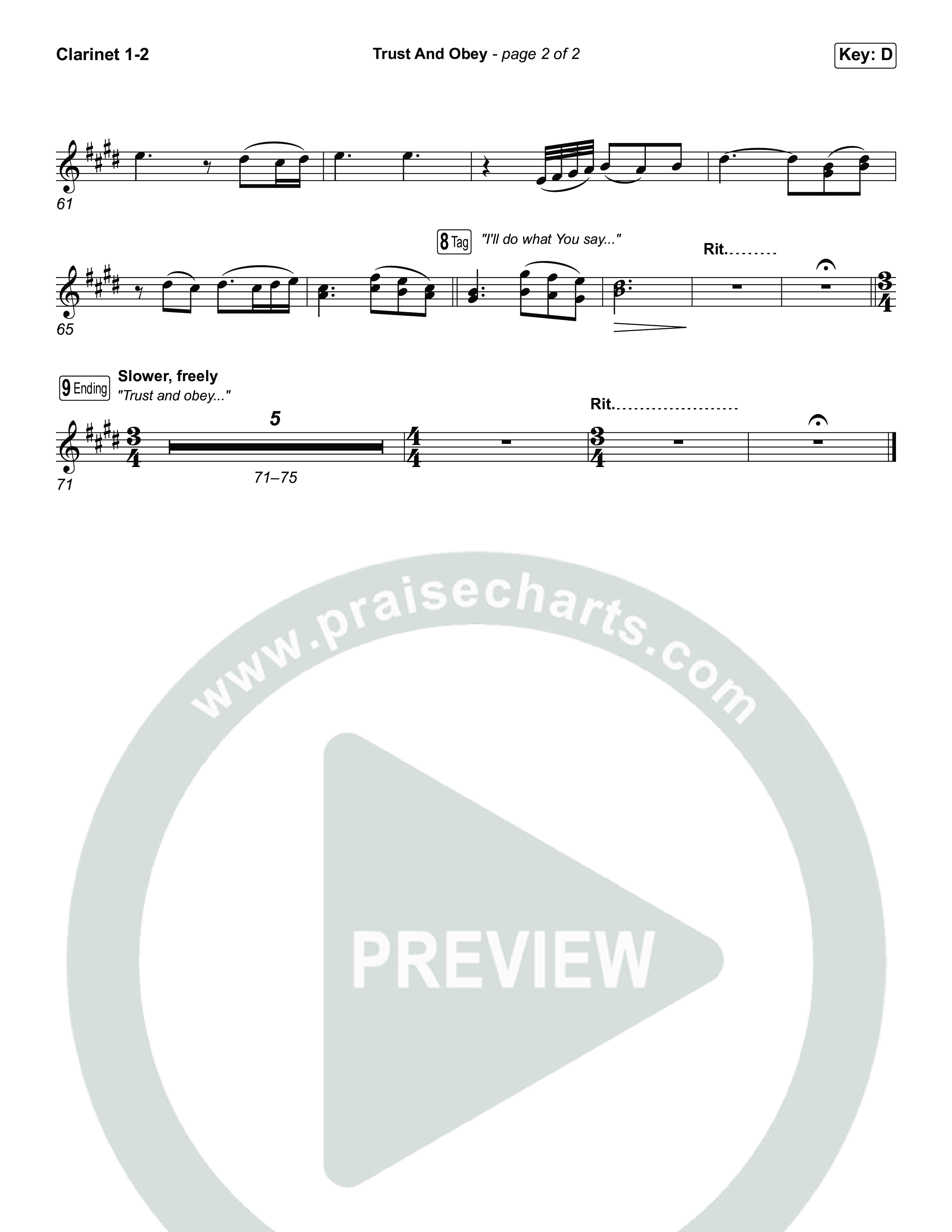 Trust And Obey (Worship Choir/SAB) Clarinet 1/2 (CXMMXNS / CAIN / Arr. Luke Gambill)