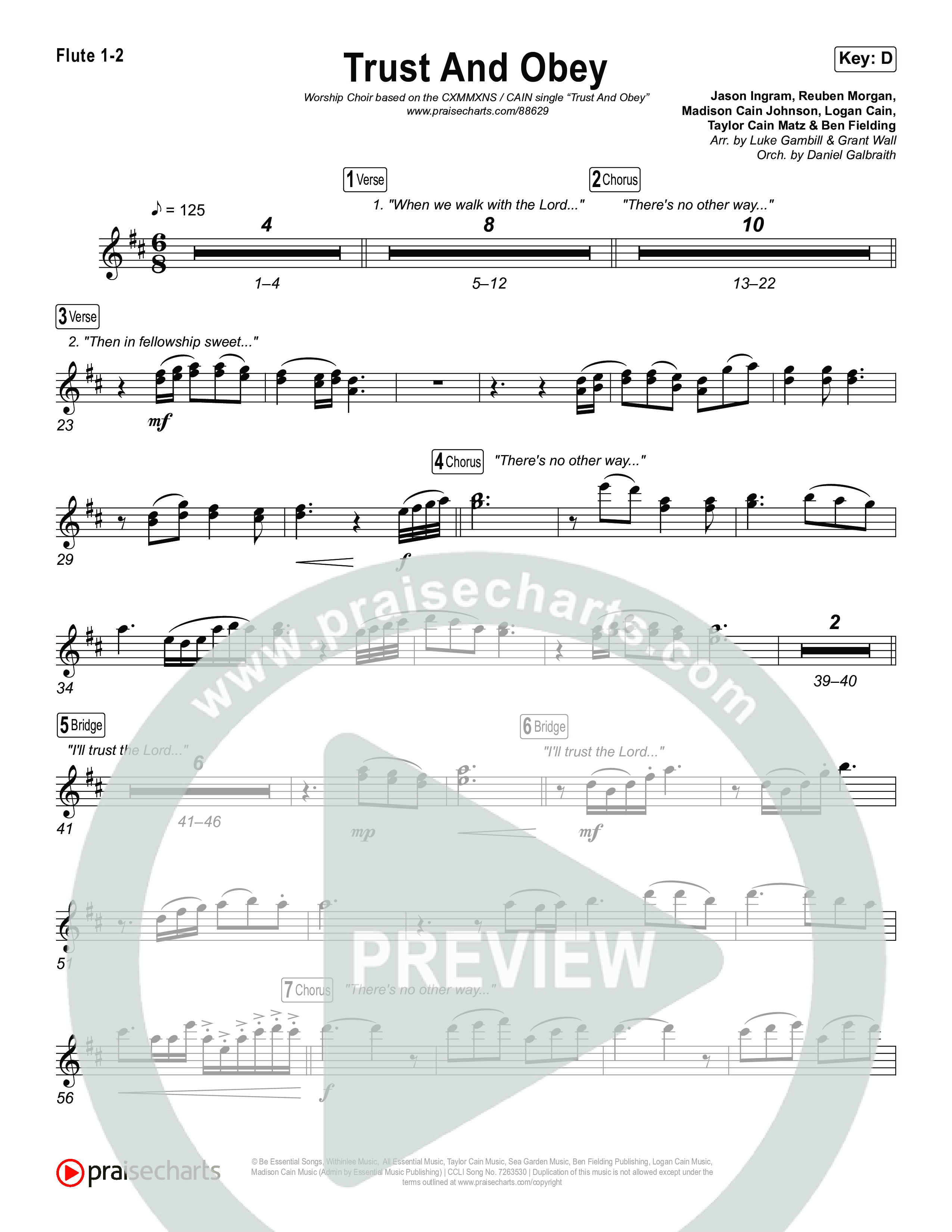 Trust And Obey (Worship Choir/SAB) Flute 1/2 (CXMMXNS / CAIN / Arr. Luke Gambill)
