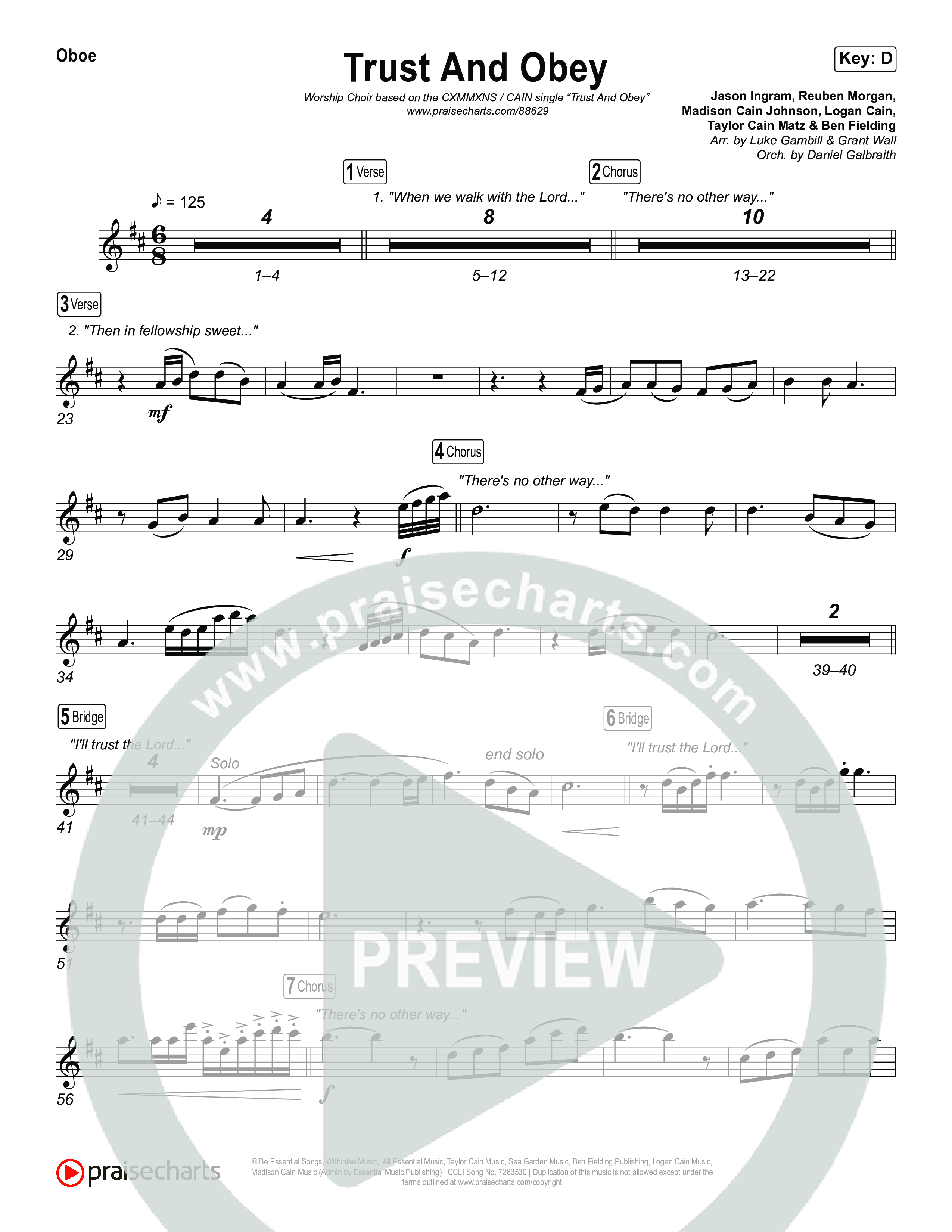 Trust And Obey (Worship Choir/SAB) Oboe (CXMMXNS / CAIN / Arr. Luke Gambill)