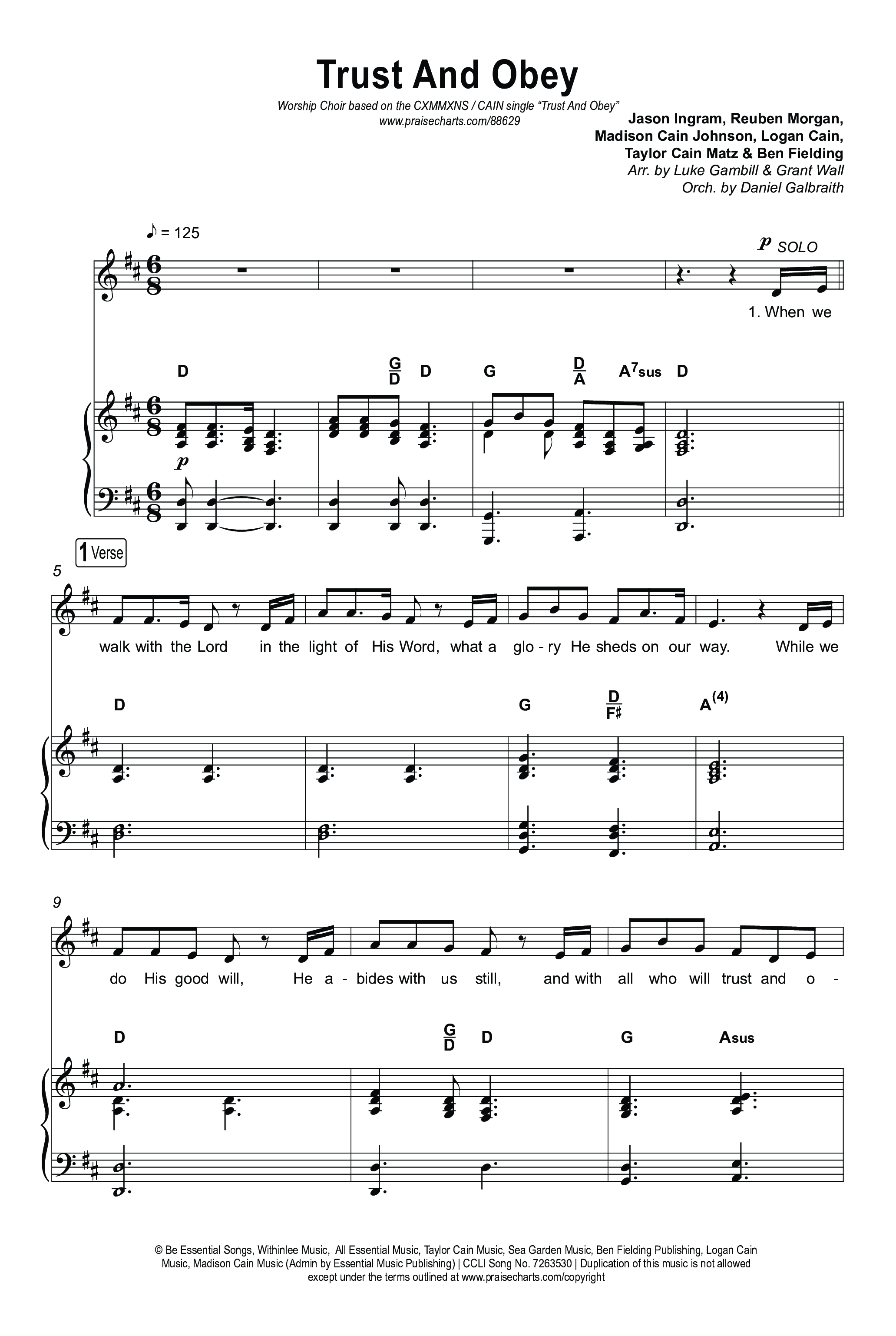 Trust And Obey (Worship Choir/SAB) Octavo (SAB & Pno) (CXMMXNS / CAIN / Arr. Luke Gambill)