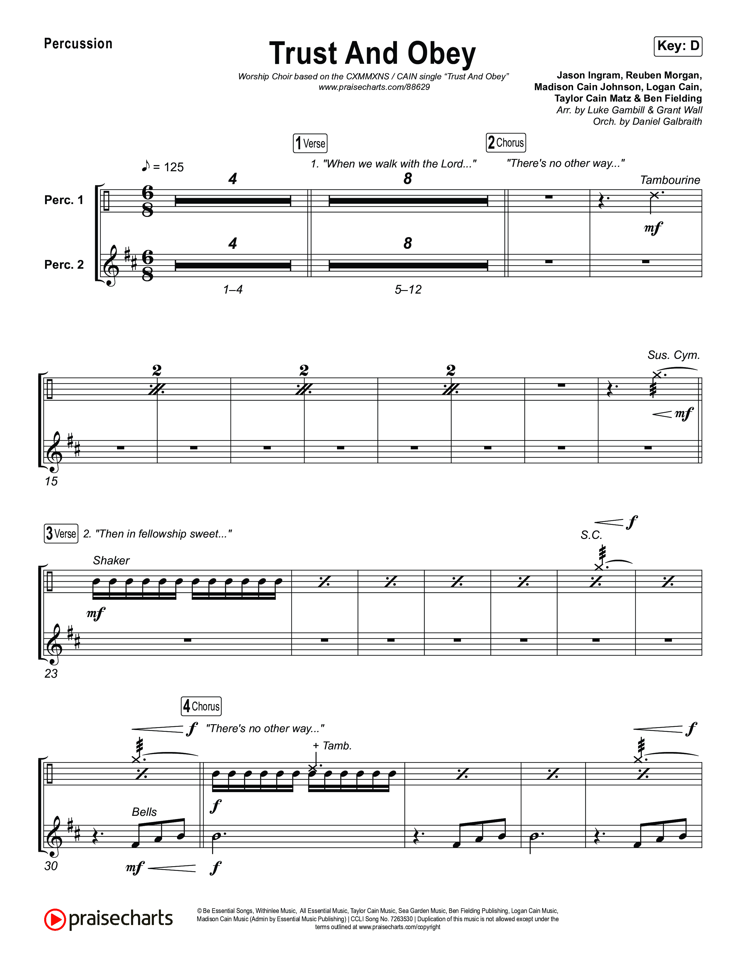 Trust And Obey (Worship Choir/SAB) Percussion (CXMMXNS / CAIN / Arr. Luke Gambill)