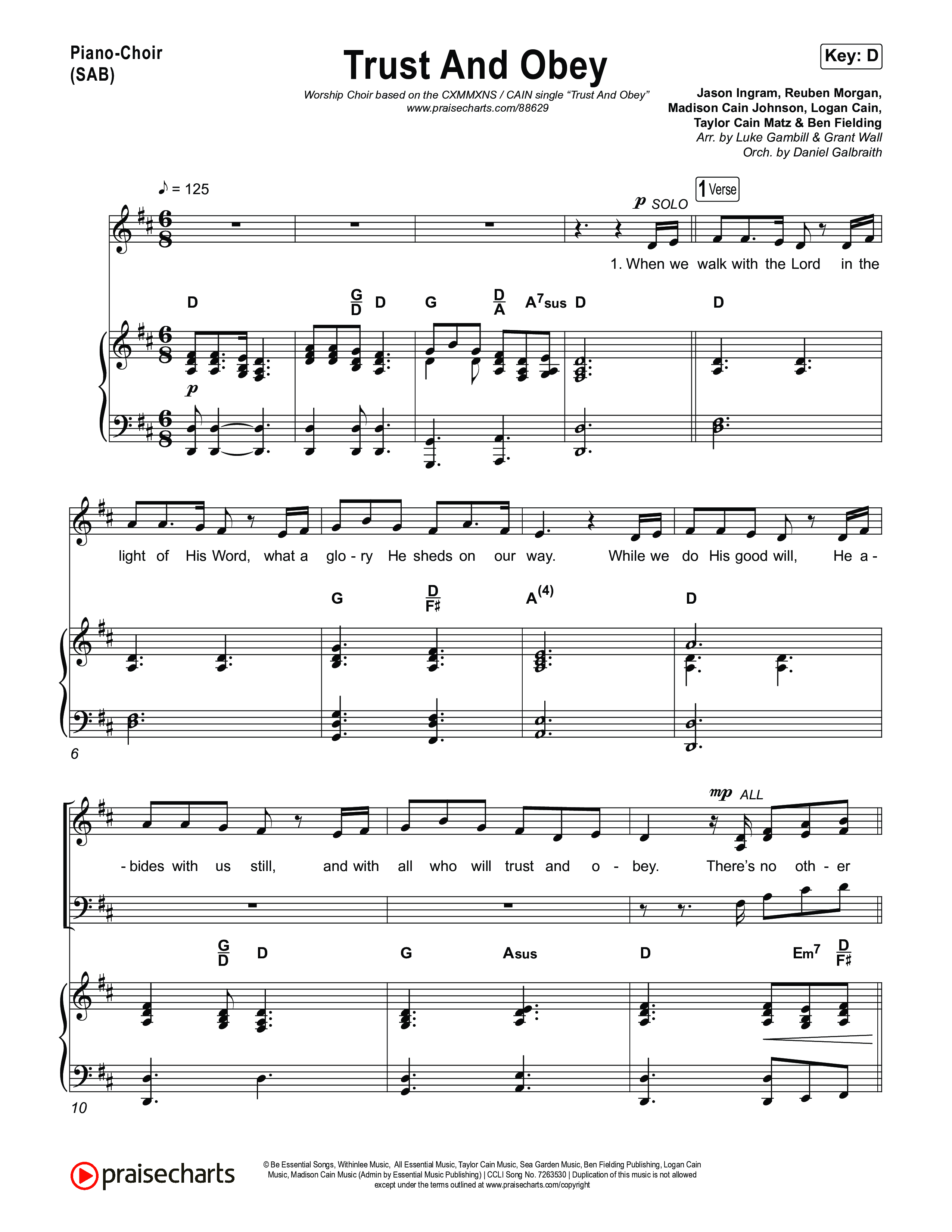 Trust And Obey (Worship Choir/SAB) Piano/Choir (SAB) (CXMMXNS / CAIN / Arr. Luke Gambill)