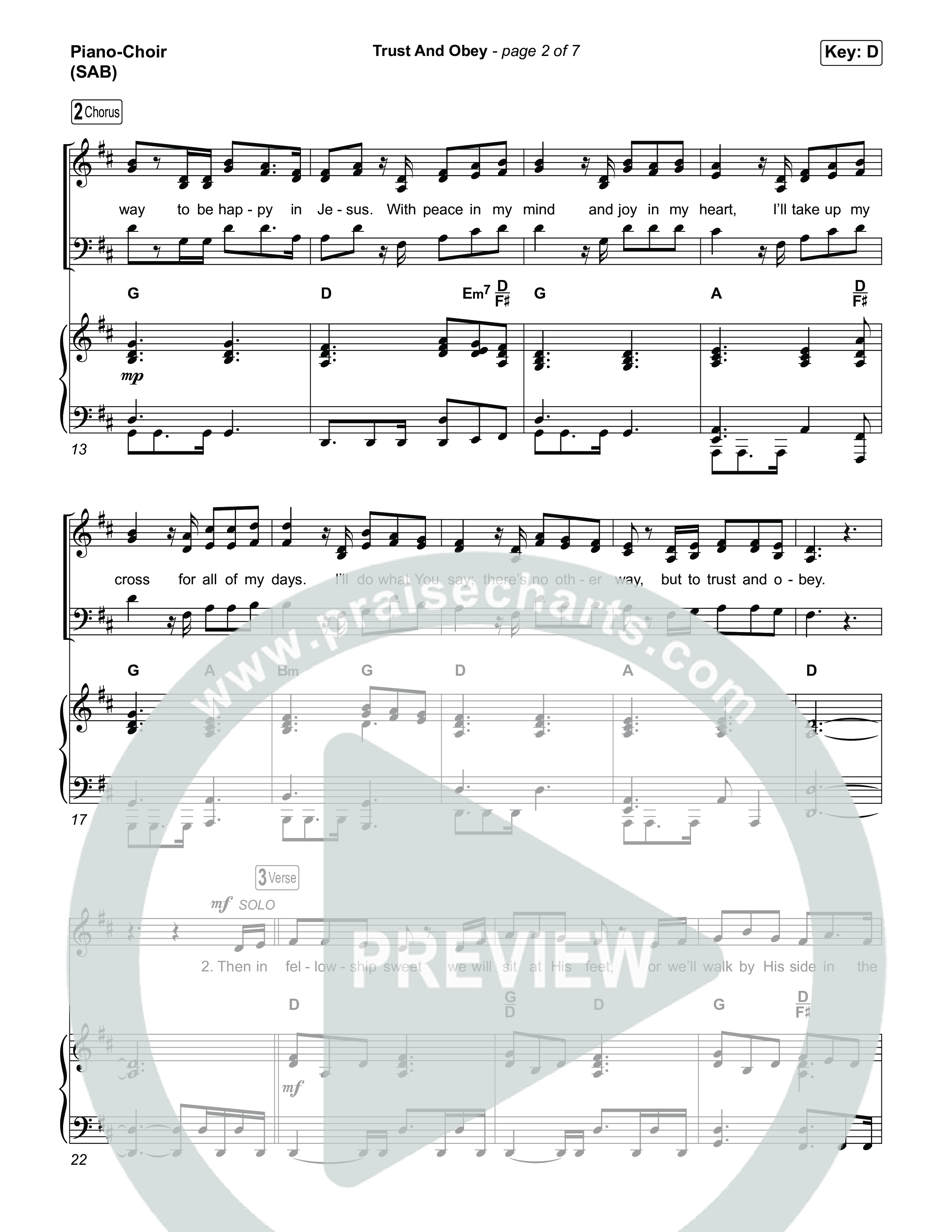 Trust And Obey (Worship Choir/SAB) Piano/Choir (SAB) (CXMMXNS / CAIN / Arr. Luke Gambill)