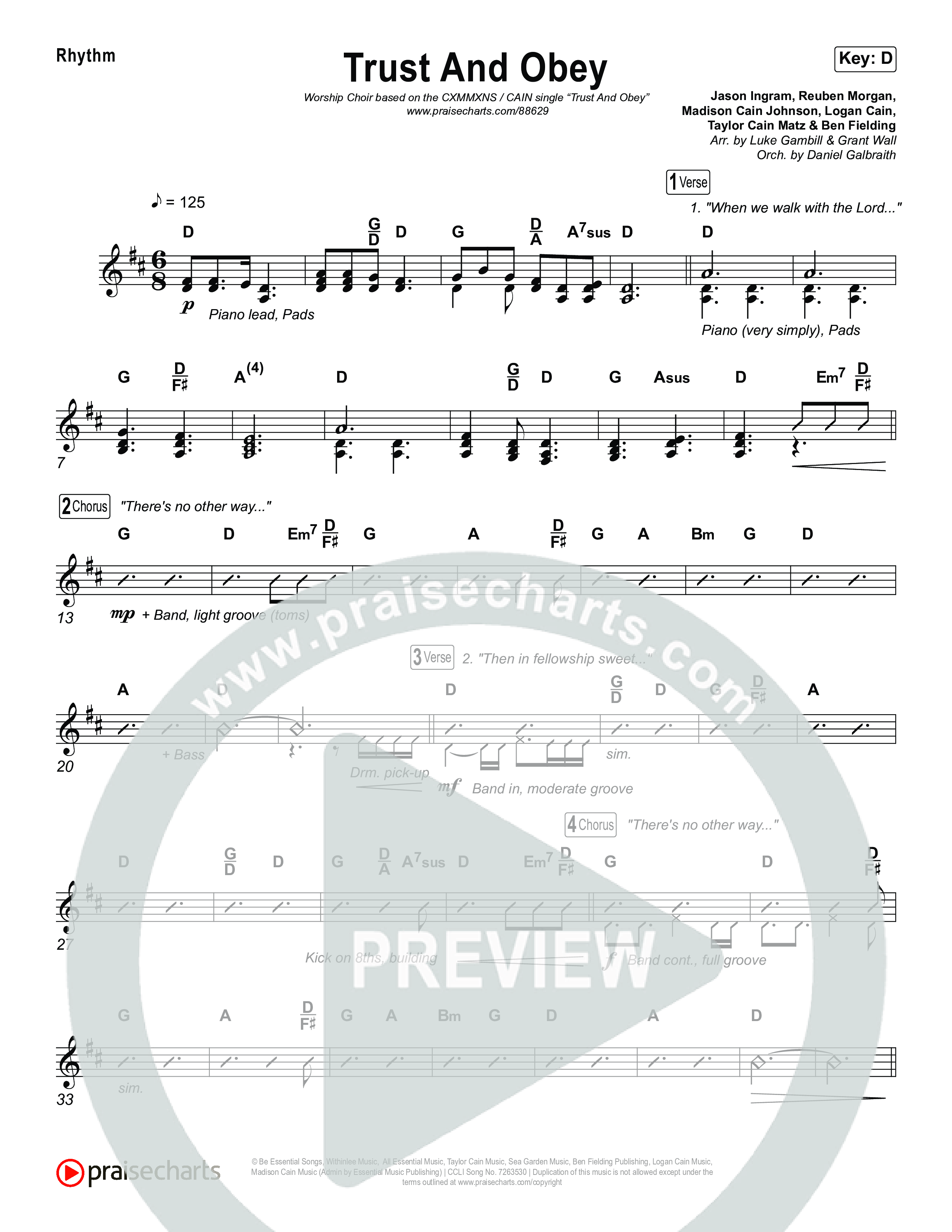 Trust And Obey (Worship Choir/SAB) Rhythm Chart (CXMMXNS / CAIN / Arr. Luke Gambill)