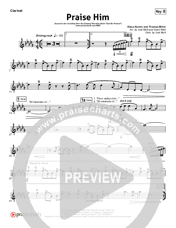 Praise Him Clarinet (Gateway Worship)